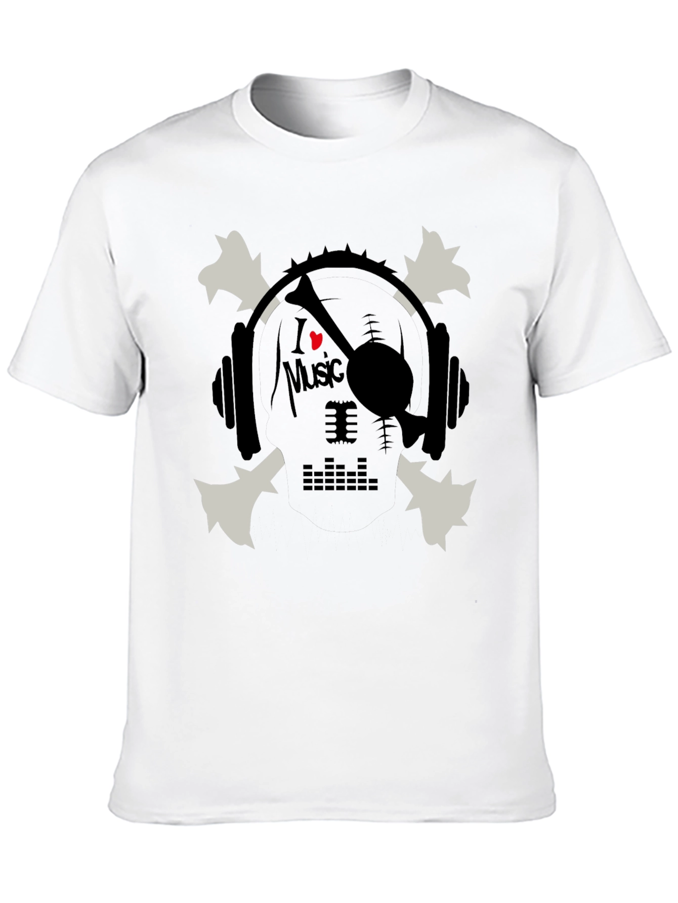 Black I Heart Music Skull & Headphones Graphic T-Shirt view 10