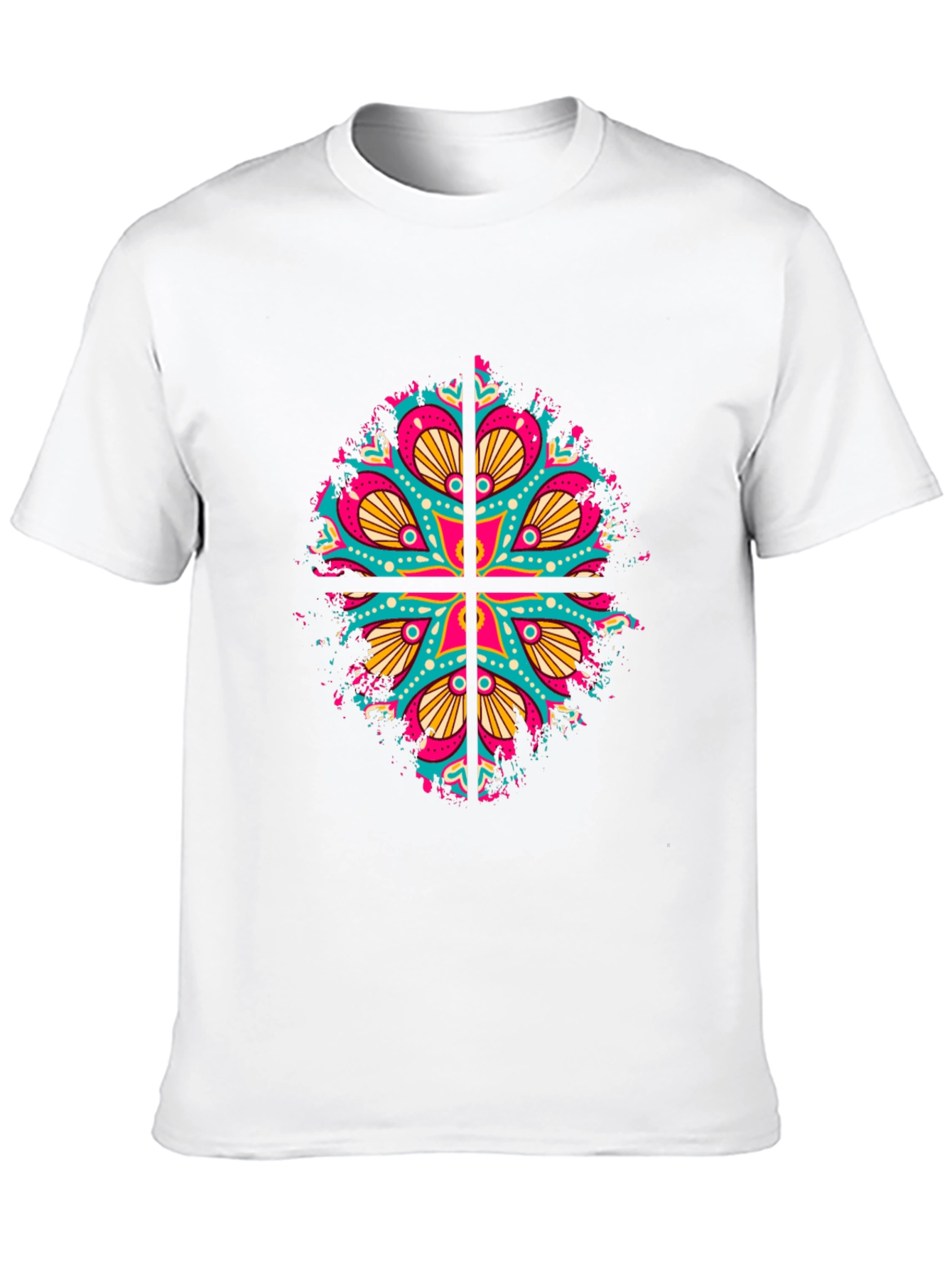 Black Vibrant Mandala Graphic Print Men's Black T-Shirt view 10