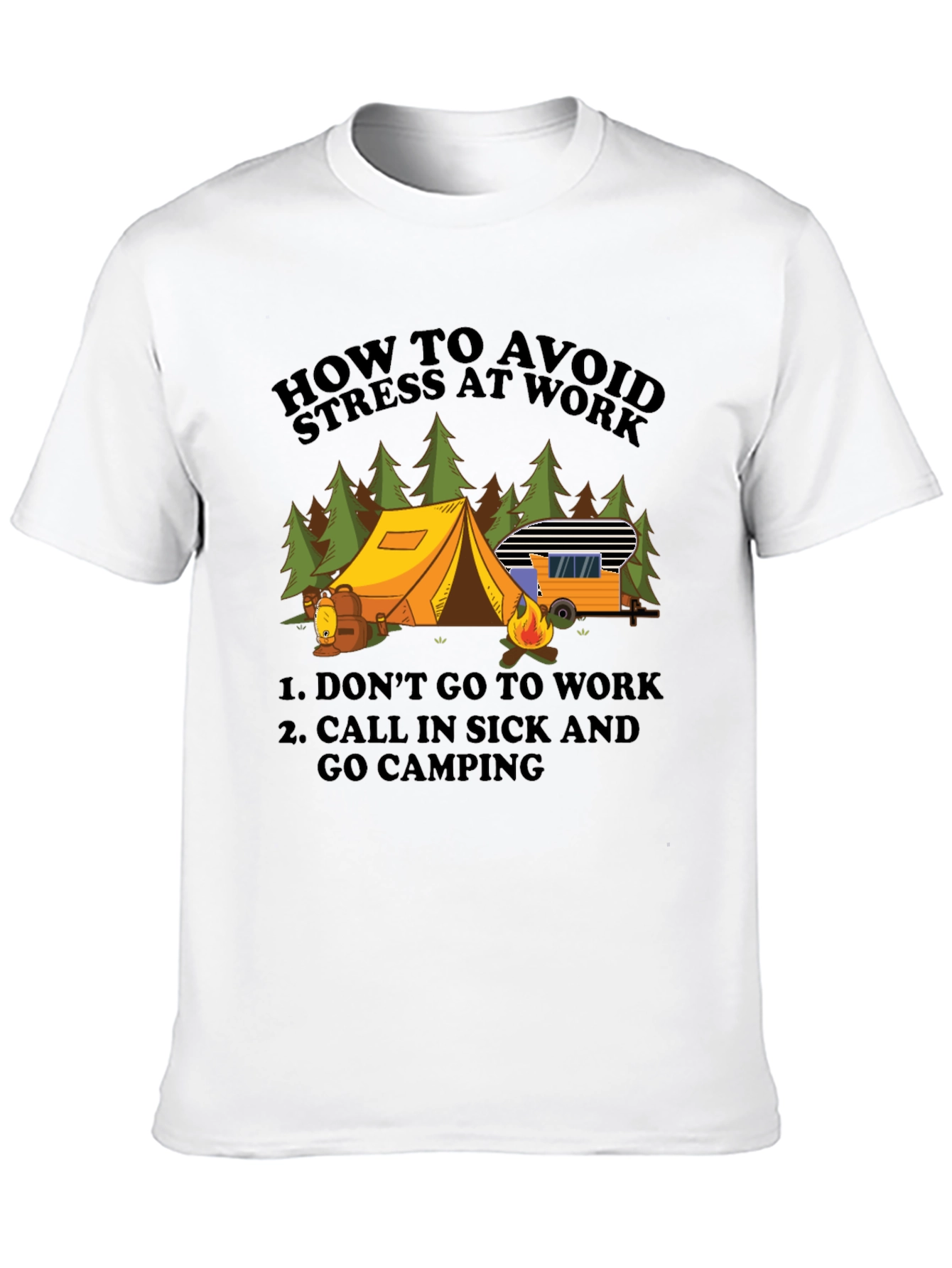 Black Avoid Stress Camping T-Shirt - Funny Vacation Tee view 10