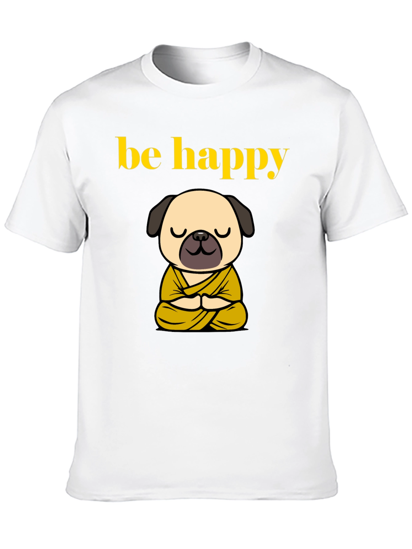 Black Be Happy Pug Buddha T-Shirt - Meditating Dog Tee view 10