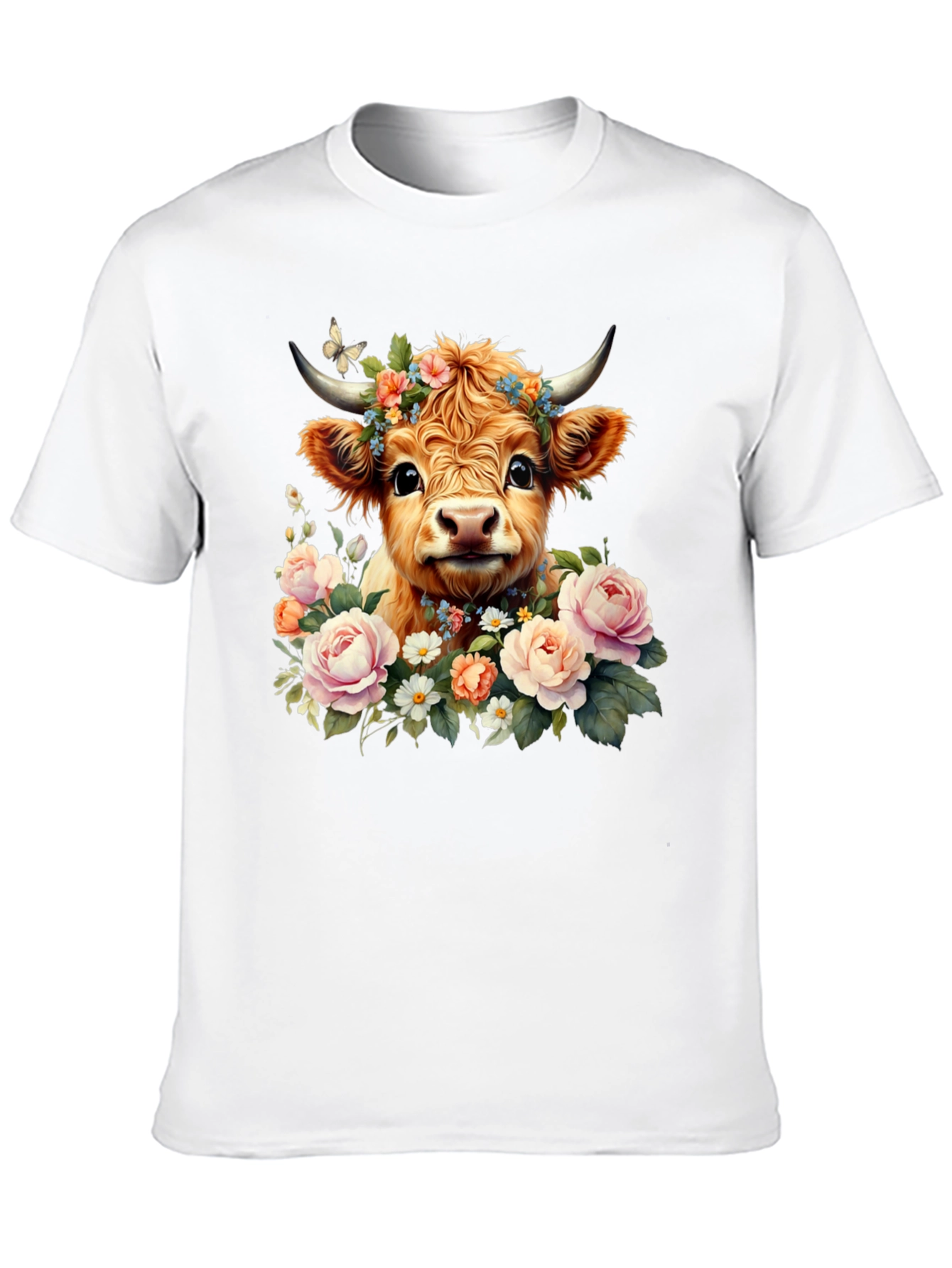 Black Cute Cow with Flowers Black T-Shirt view 10