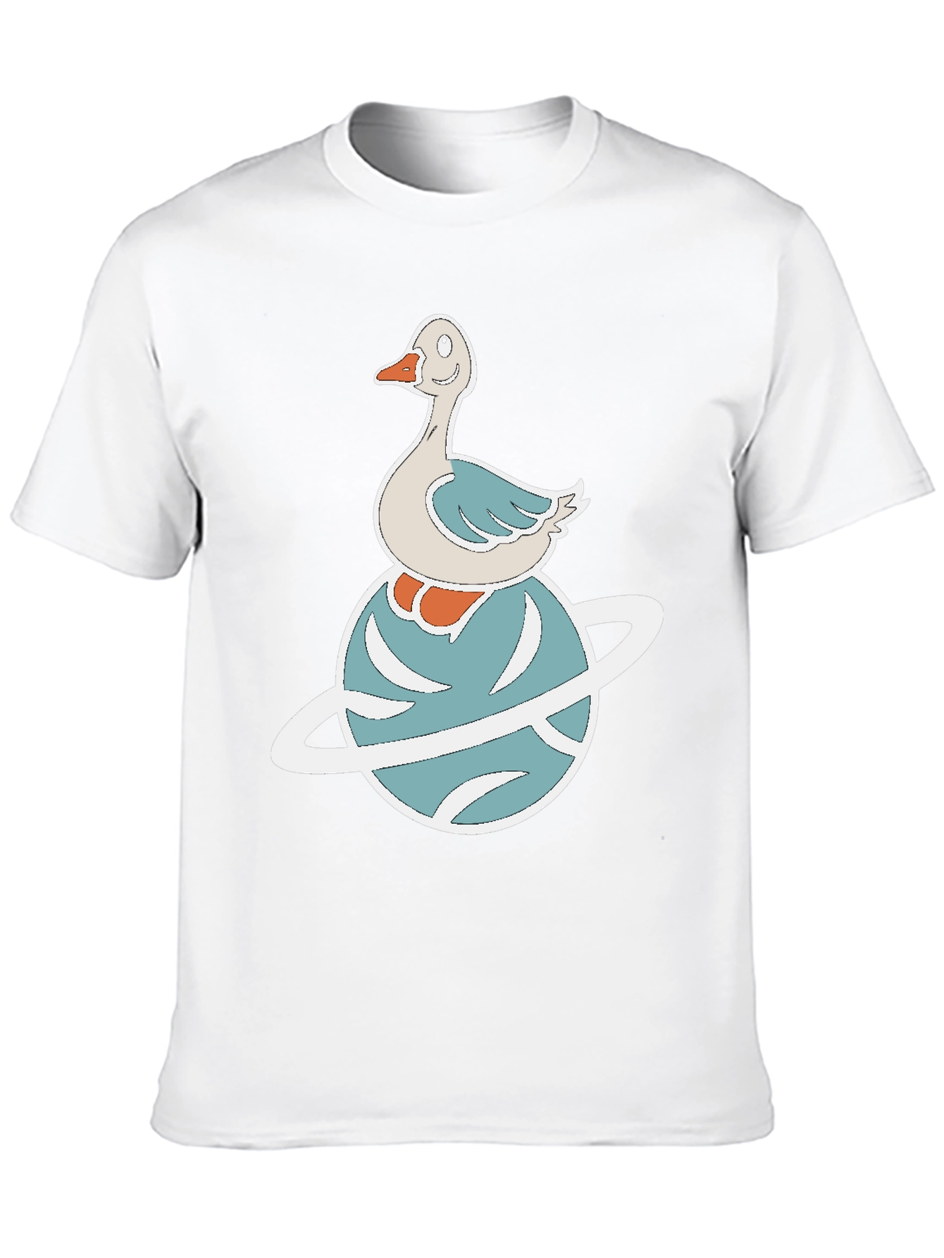 Black Whimsical Goose on Planet Graphic Tee view 10