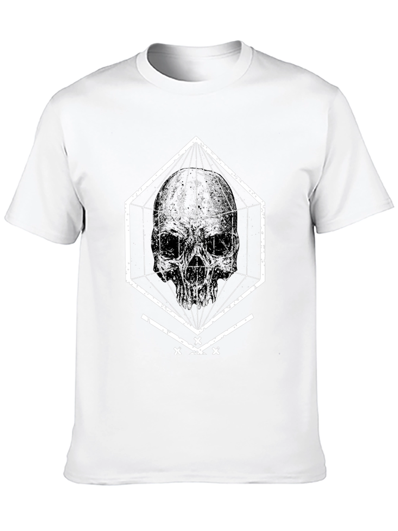 Black Geometric Skull Graphic Tee - Black view 10