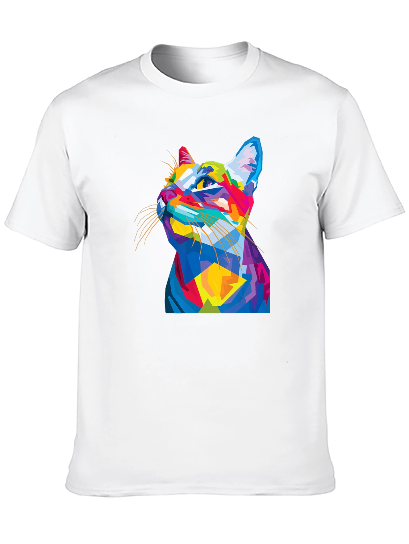 Black Geometric Cat Graphic Tee - Stylish Men's Black T-Shirt view 10