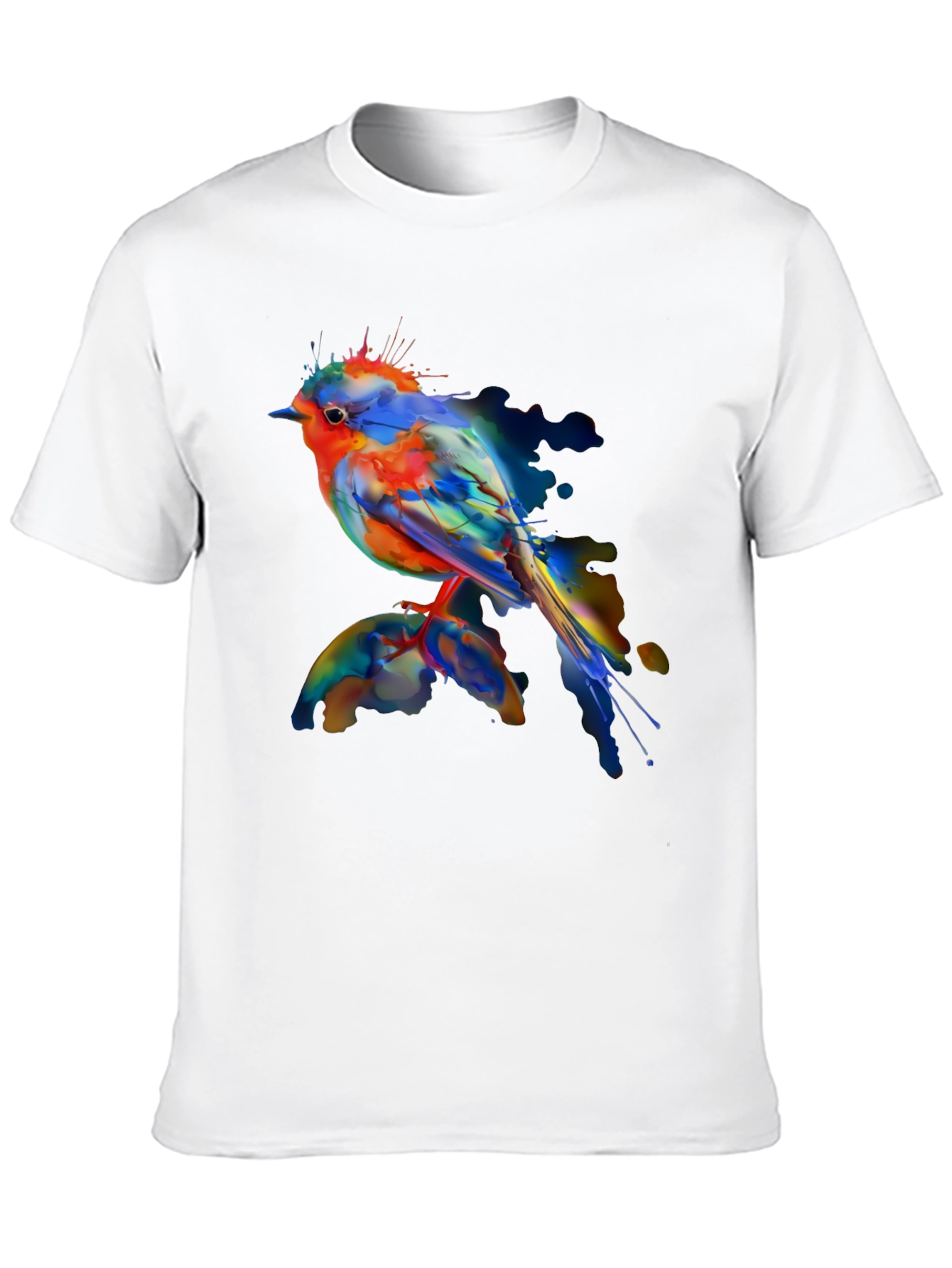 Black Watercolor Bird Print Black T-Shirt view 10