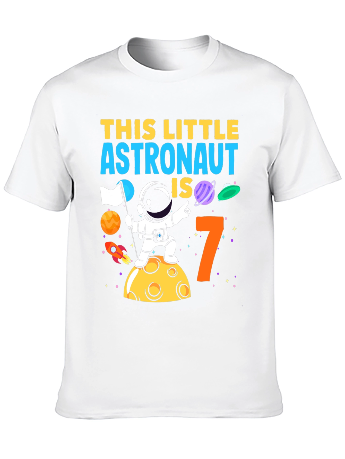 Black Astronaut Birthday Boy T-Shirt - Age 7 Space Theme view 10