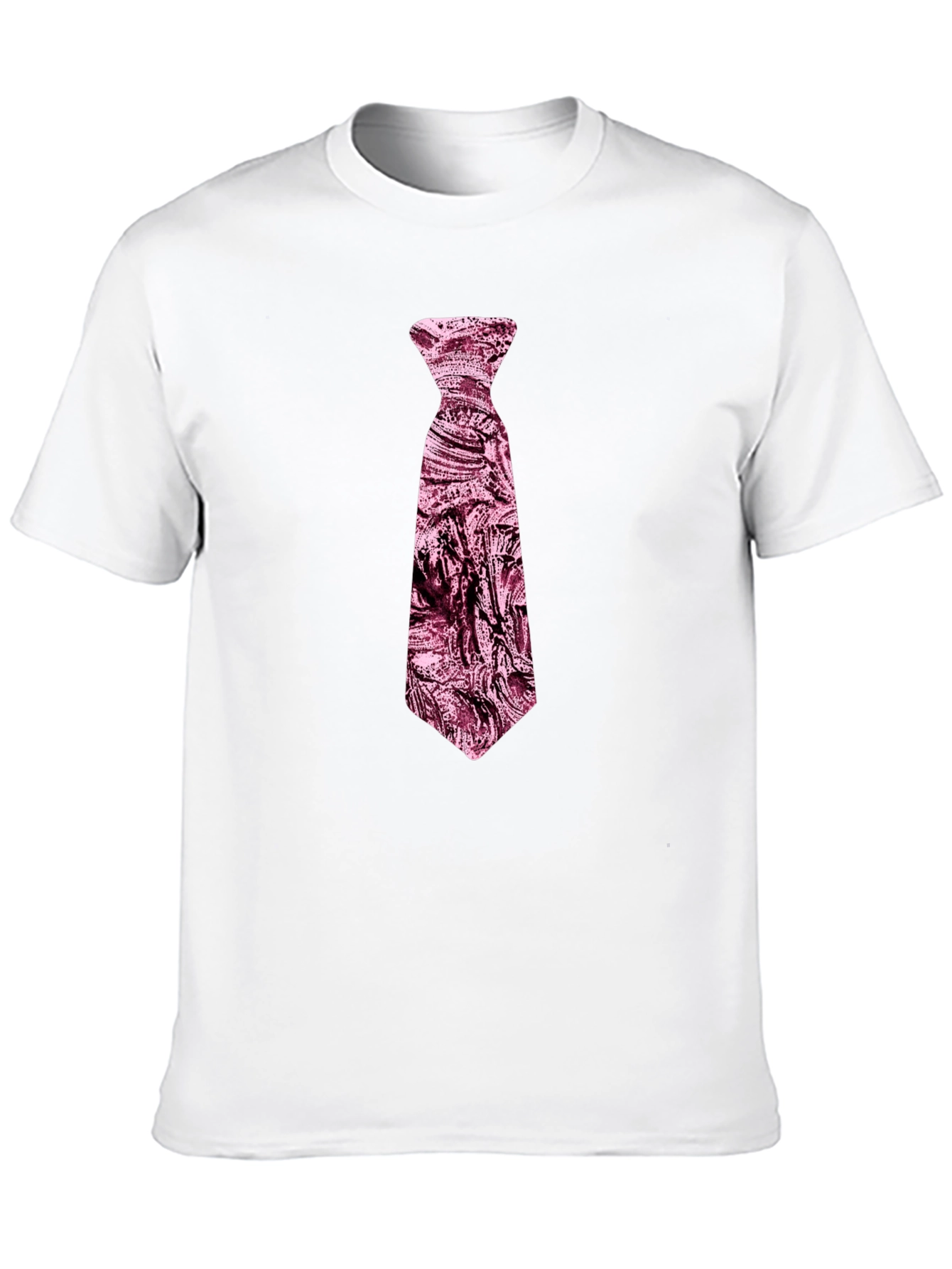 Black Men's Black T-Shirt with Novelty Pink Tie Design view 10