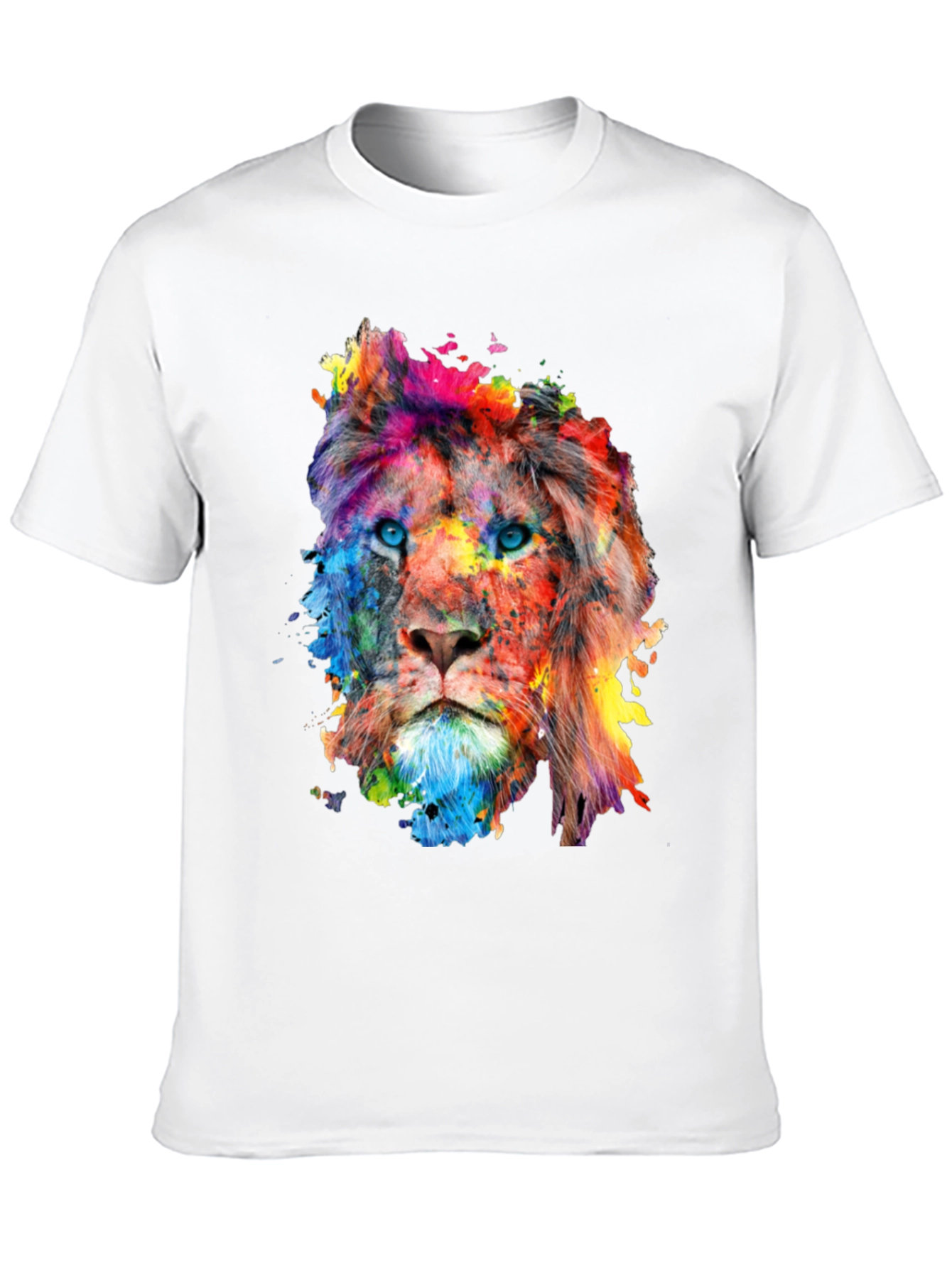 Black Colorful Lion Graphic Print Men's Black T-Shirt view 10