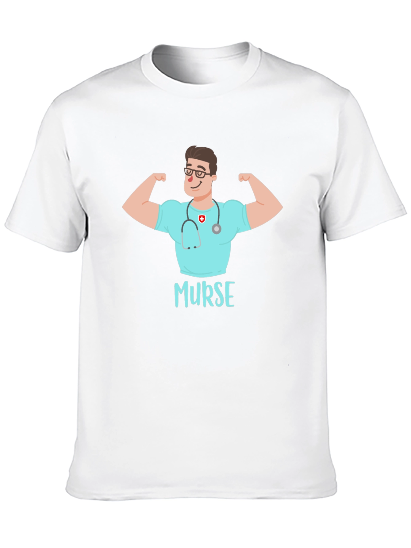 Black Murse T-Shirt - Muscular Nurse Cartoon Tee view 10