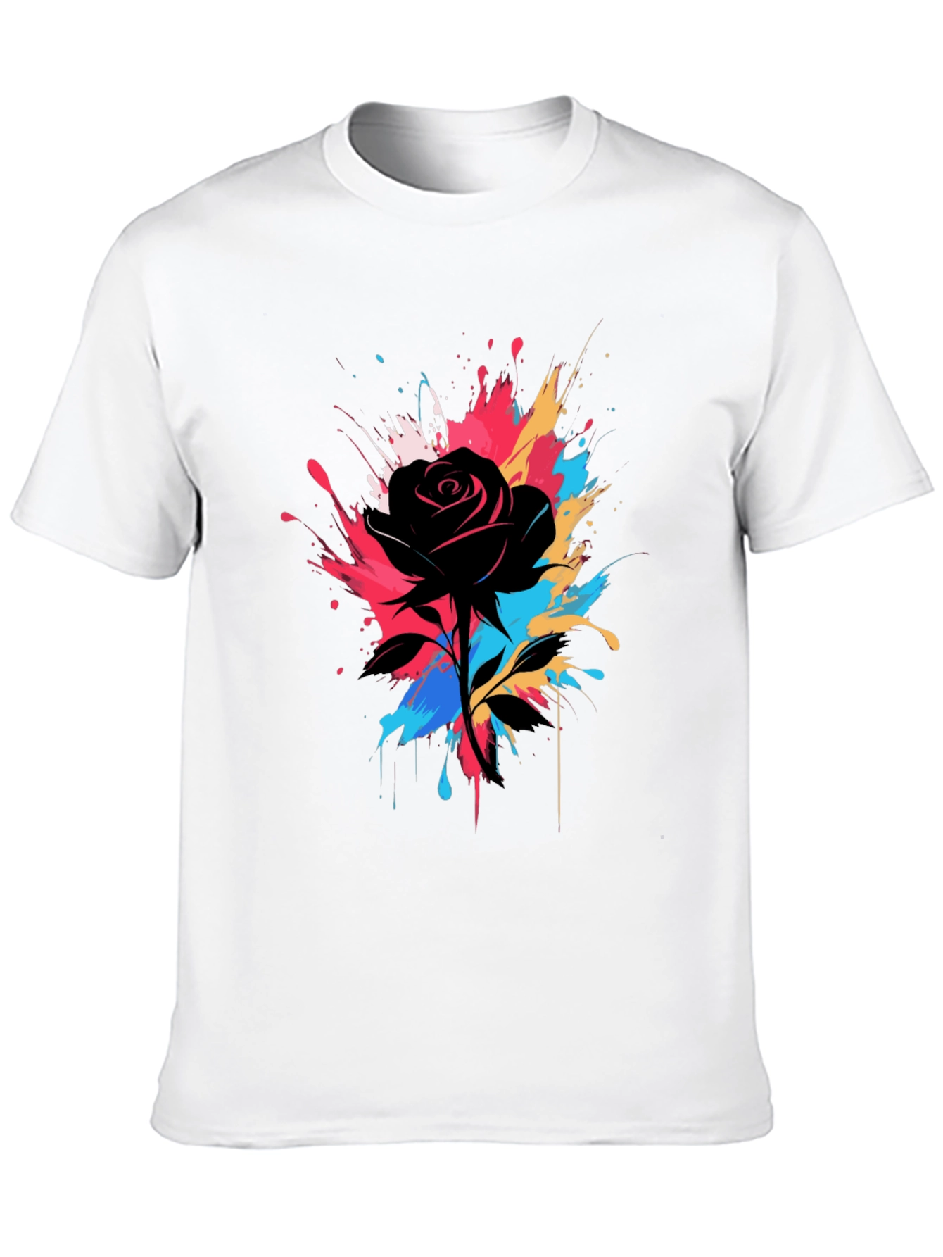 Black Black Rose Splash T-Shirt - Unique Artistic Design view 10