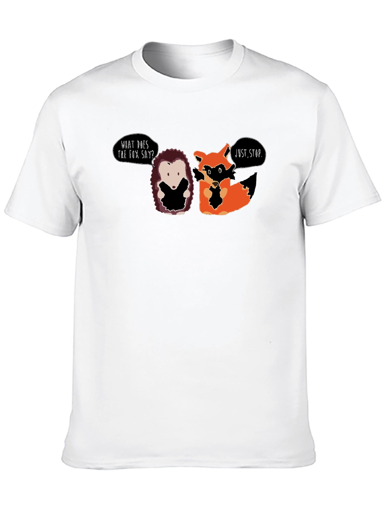 Black Funny Hedgehog & Fox T-Shirt - What Does the Fox Say? view 10