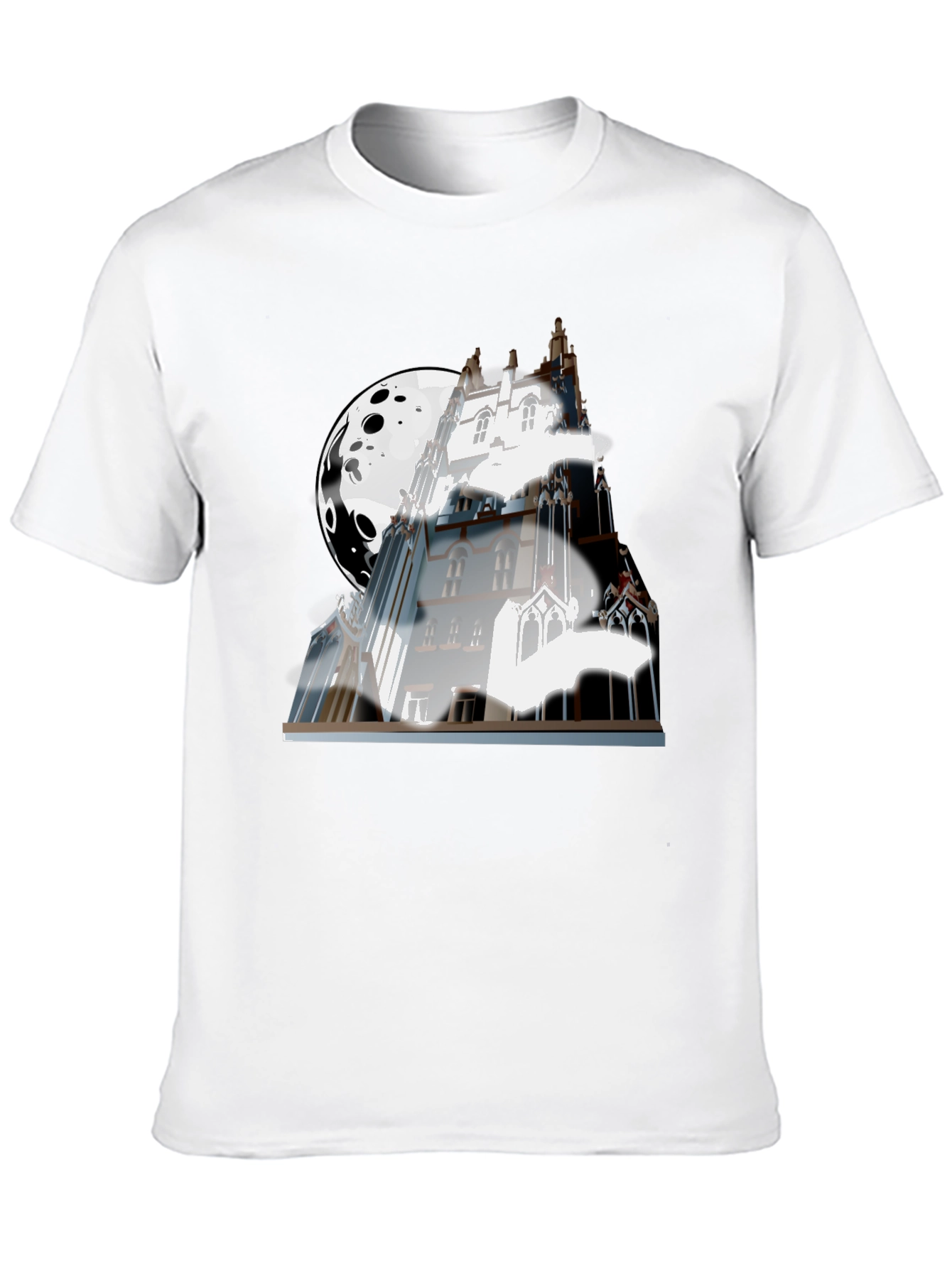 Black Spooky Castle Moon Graphic T-Shirt - Black view 10