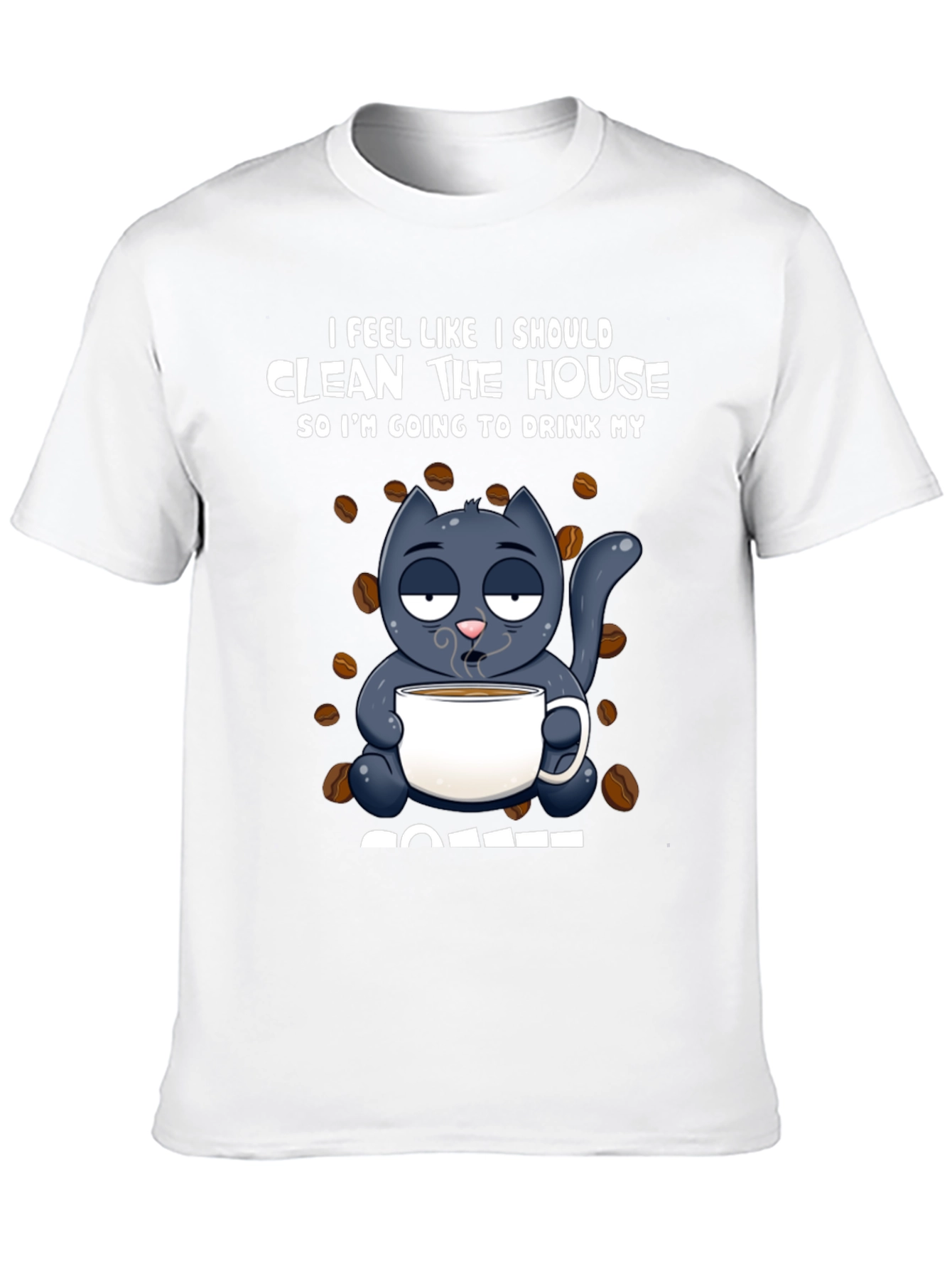 Black Humorous Cat & Coffee Graphic T-Shirt view 10