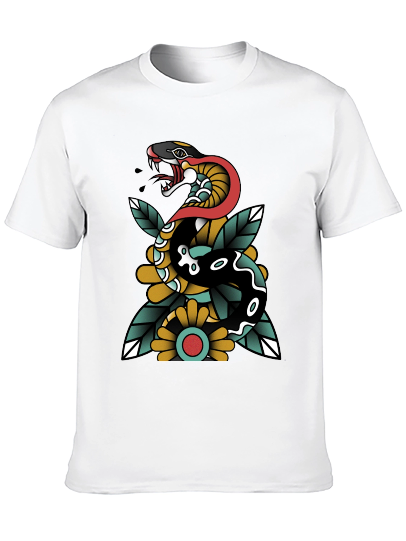 Black Snake & Flower Graphic Tee - Traditional Tattoo Style view 10