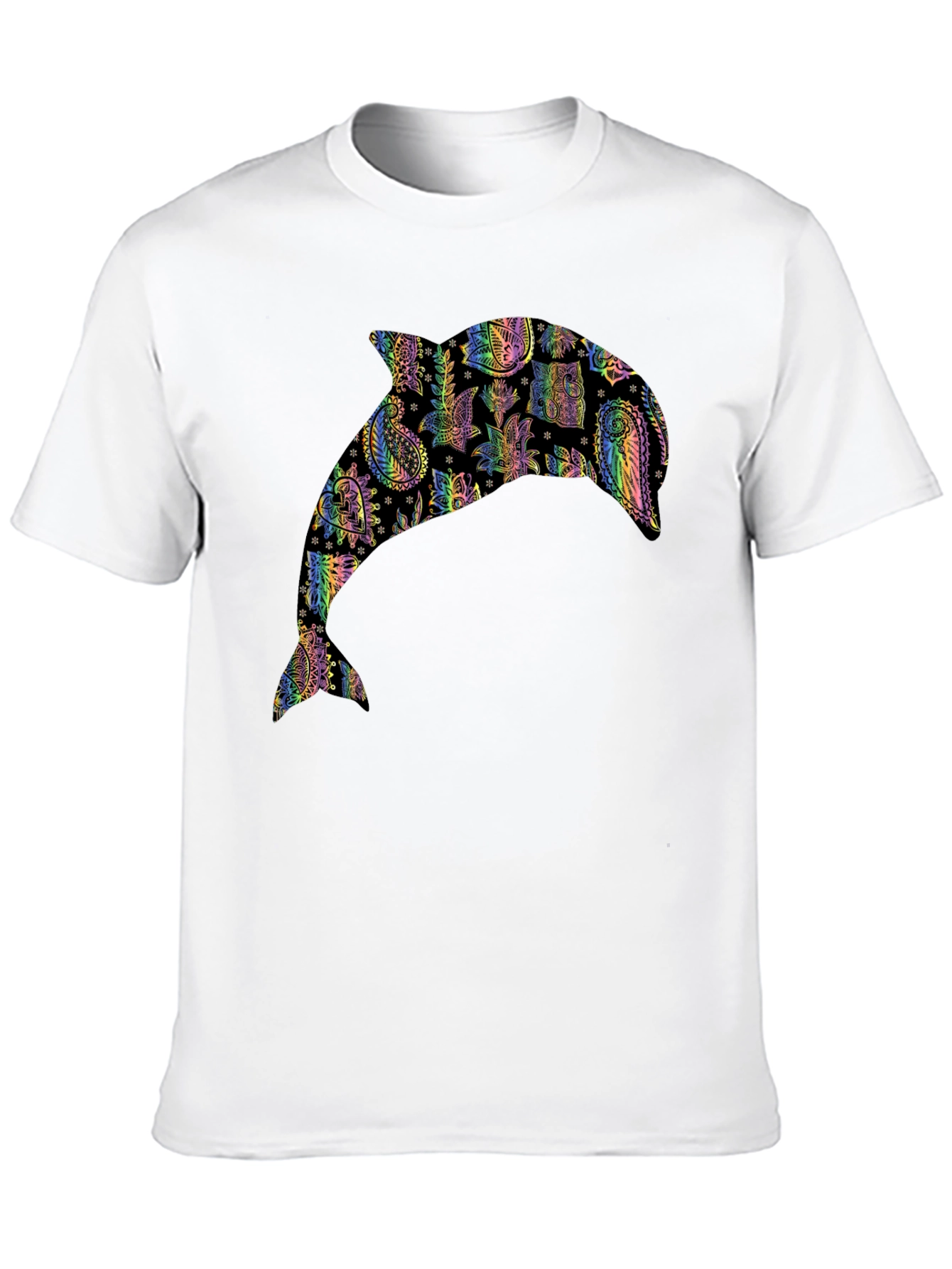 Black Dolphin Paisley Pattern Black T-Shirt view 10