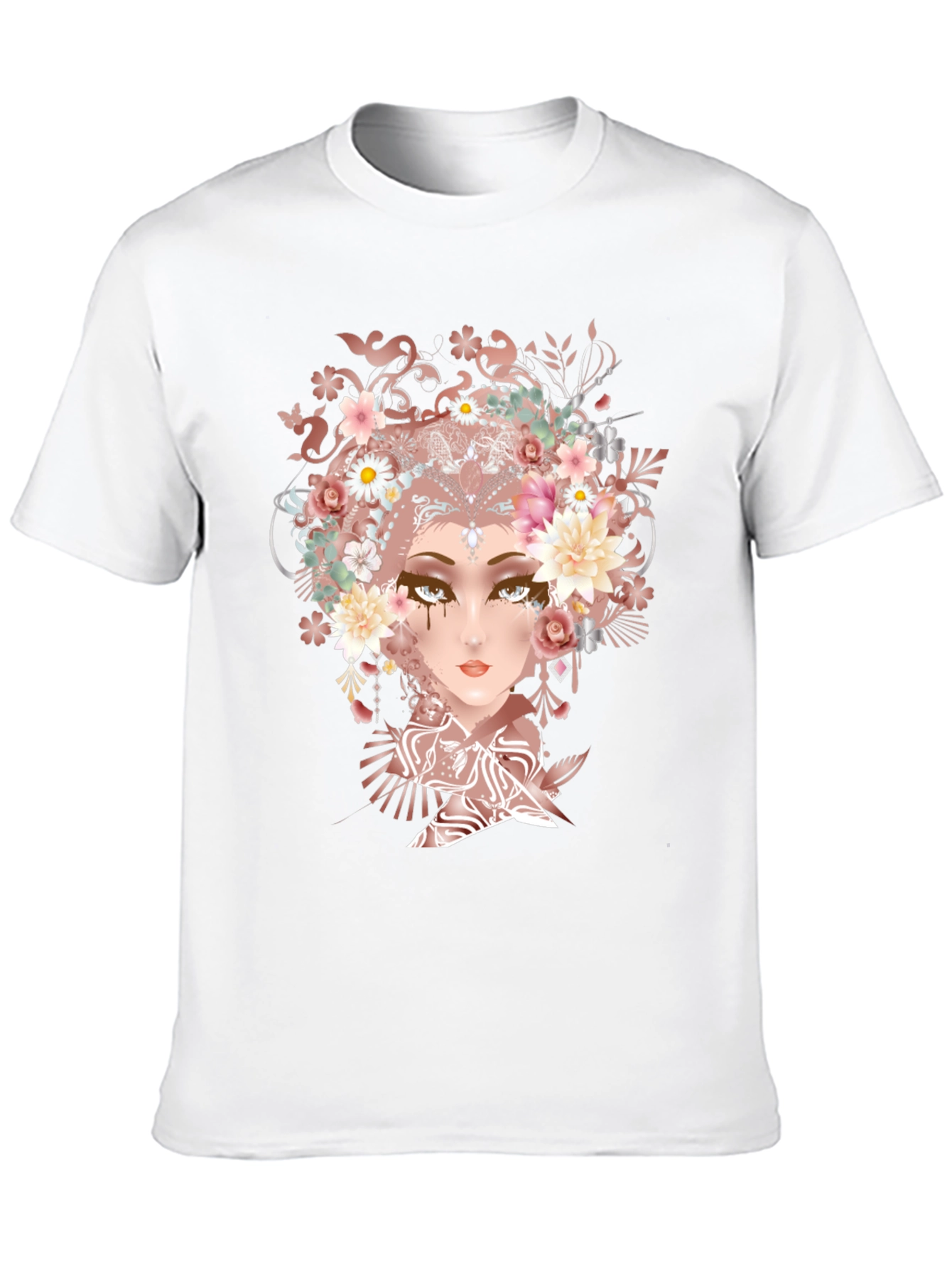 Black Floral Goddess Graphic Tee - Black Cotton T-Shirt view 10