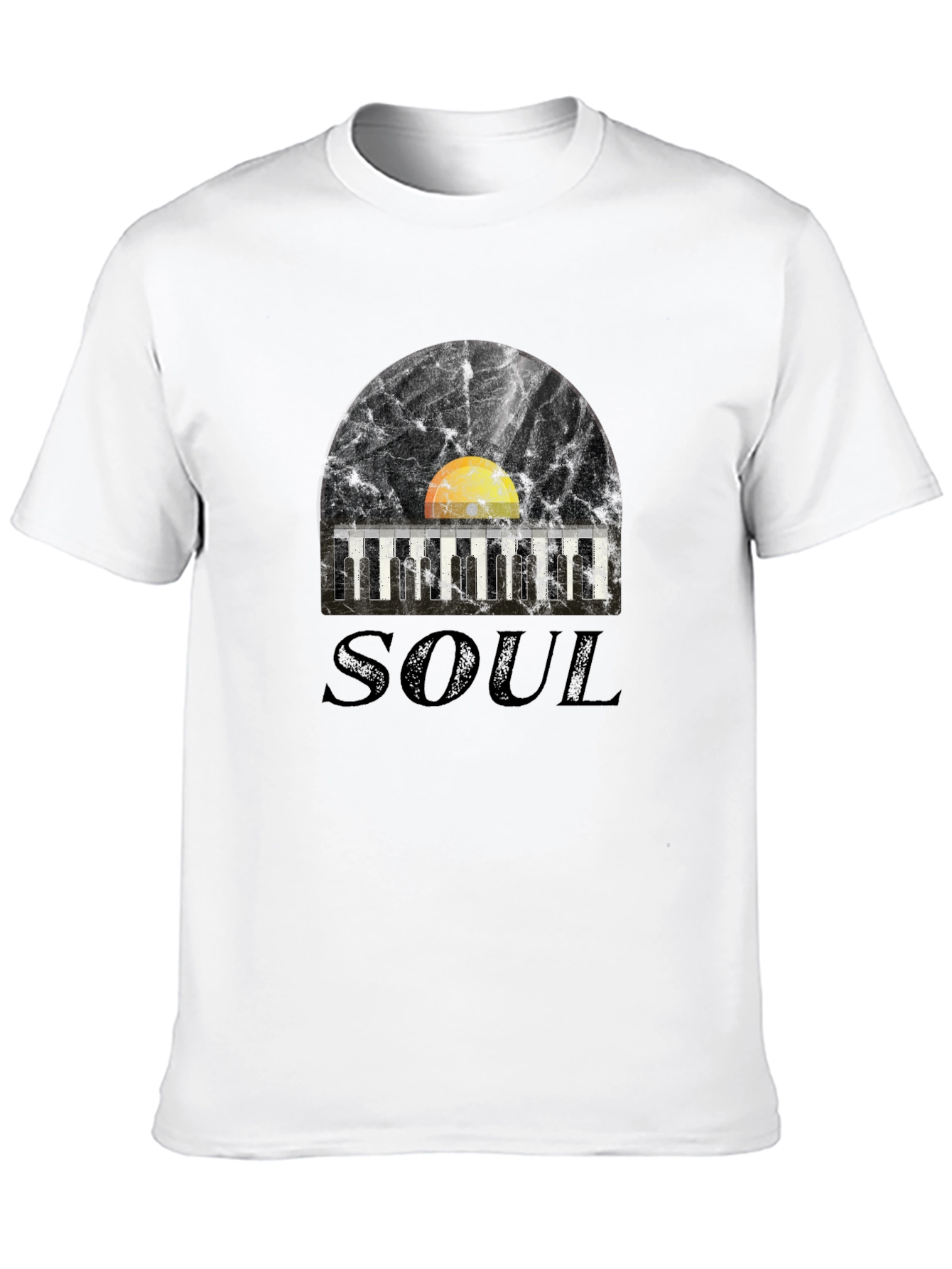 Black Soul Music Record & Piano Keys Graphic T-Shirt view 10