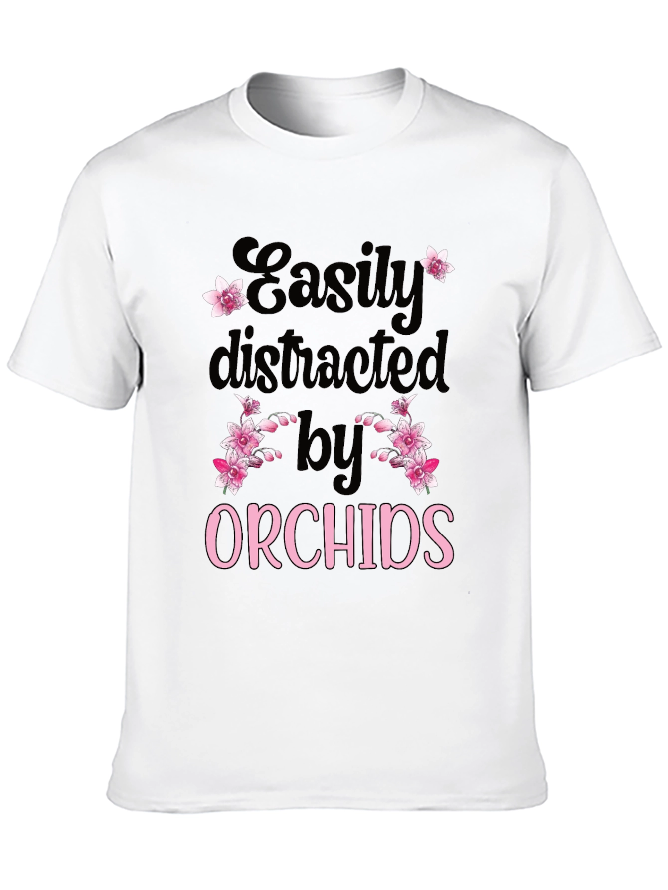Black Easily Distracted by Orchids T-Shirt view 10