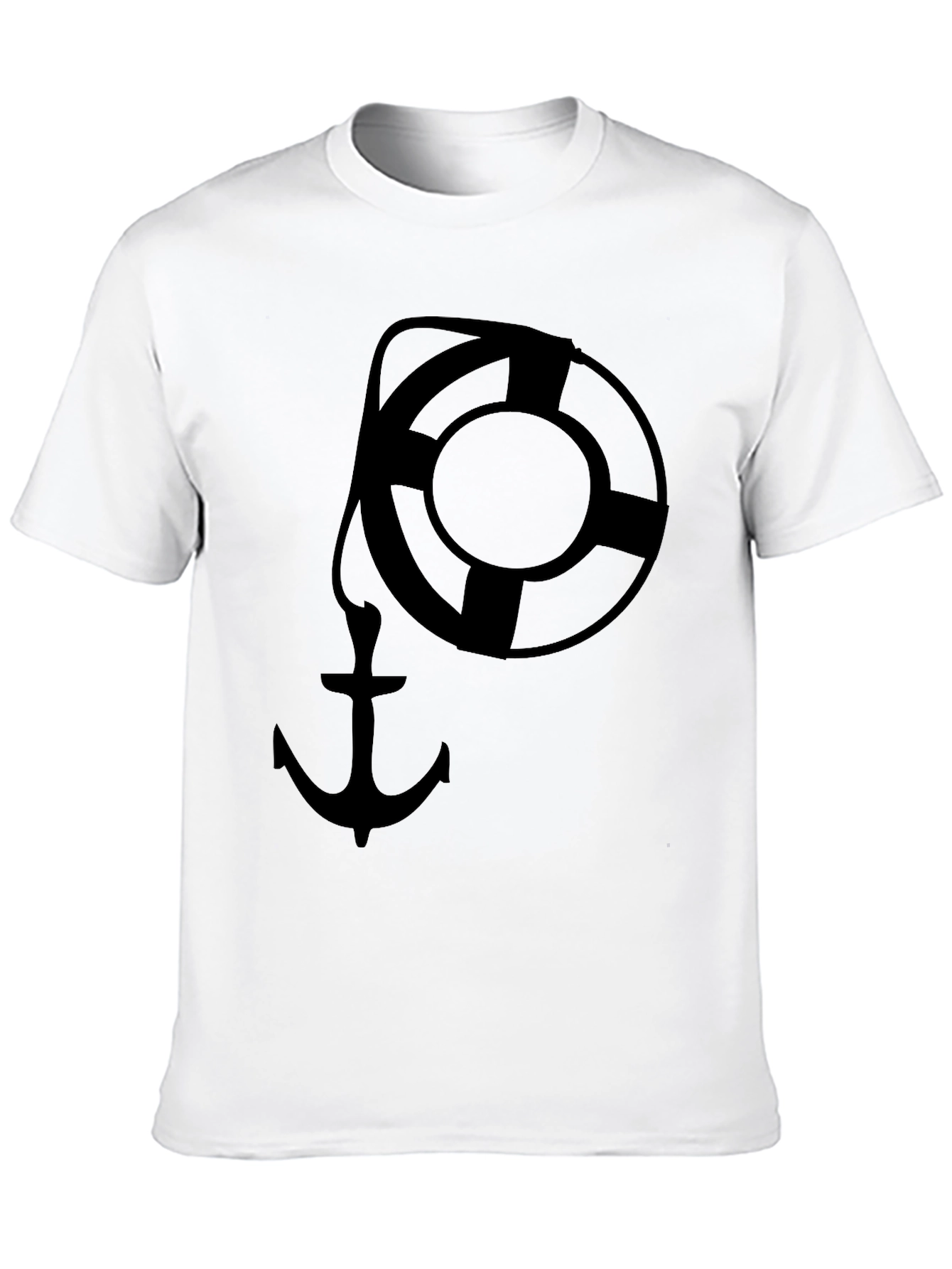 Nautical Anchor & Life Preserver Graphic Tee - Black - 10
