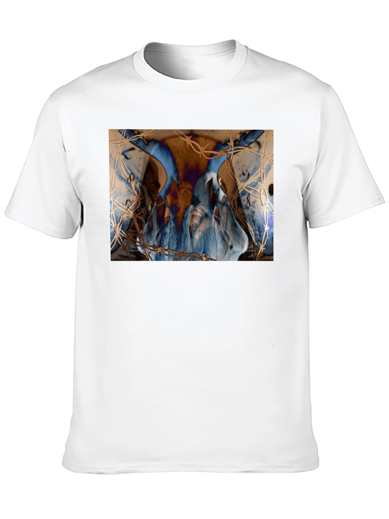 Black Artistic Blue & Brown Barbed Wire Graphic Tee view 10