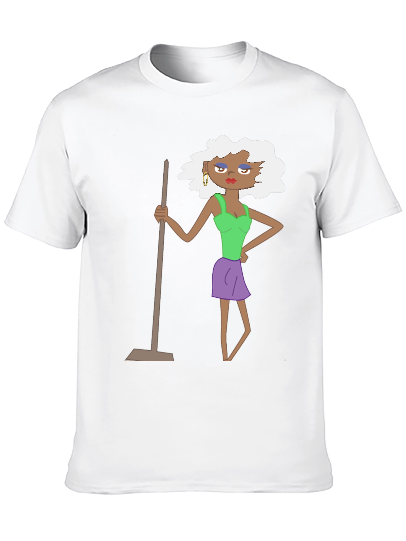 Black Funny Cartoon Woman on Black T-Shirt view 10