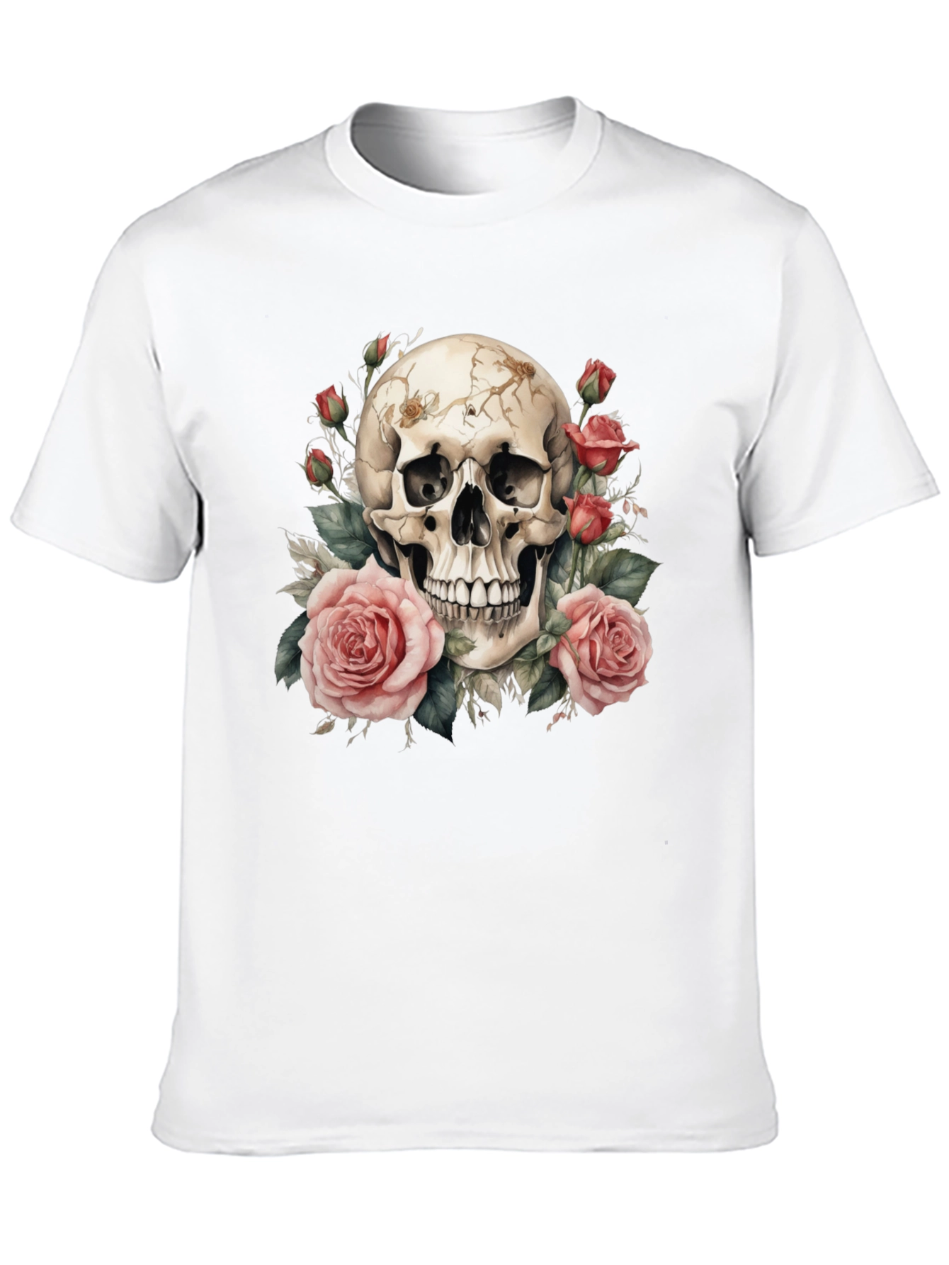 Black Skull & Roses Graphic Tee - Black Cotton T-Shirt view 10