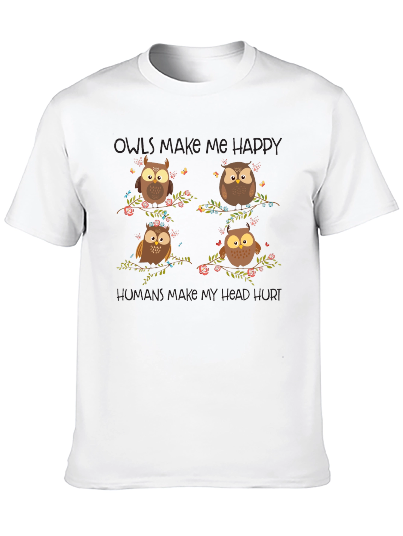 Black Owl Happy Head Hurt Black Graphic T-Shirt view 10