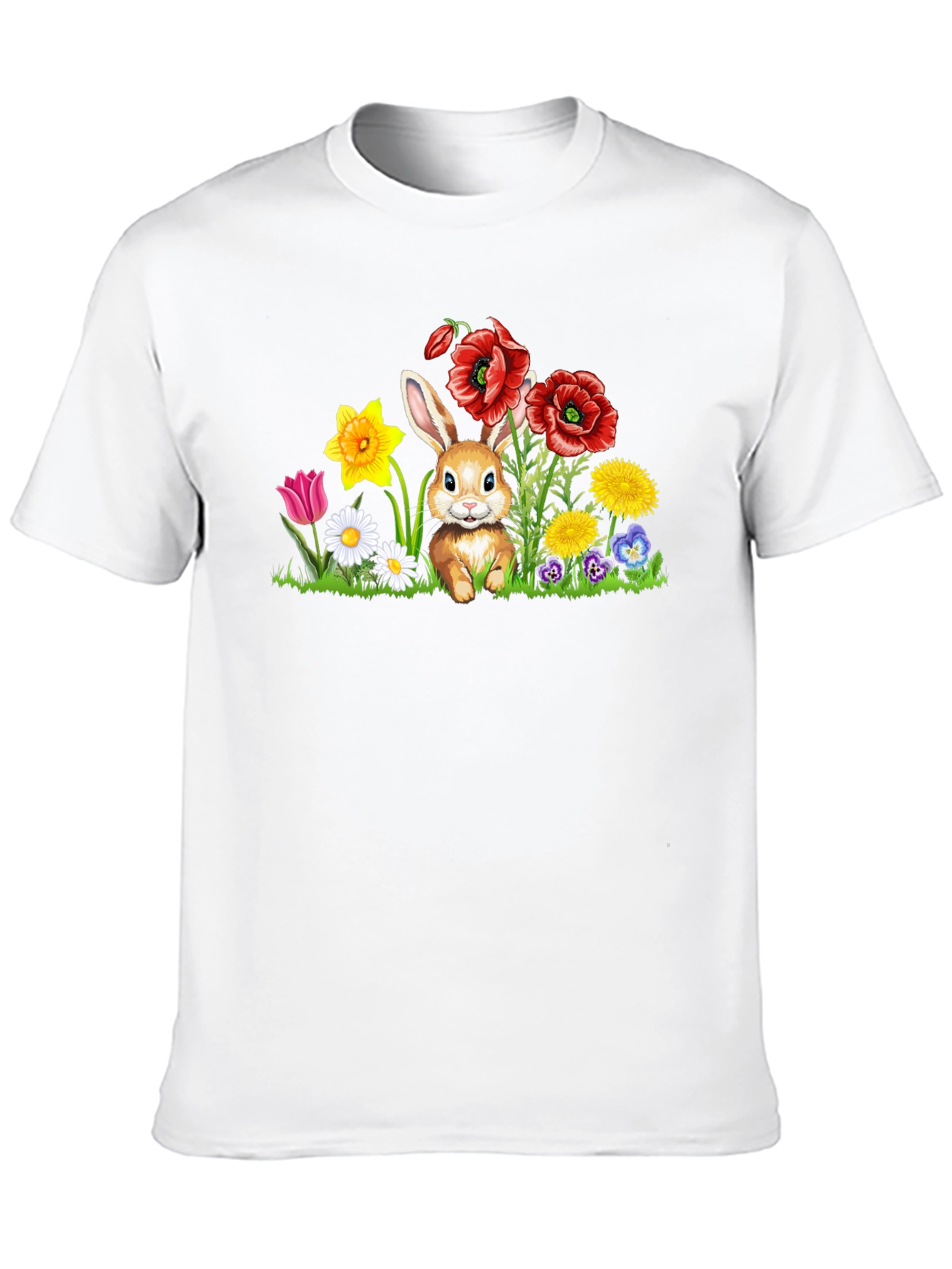 Black Cute Bunny in Flower Patch Black T-Shirt view 10