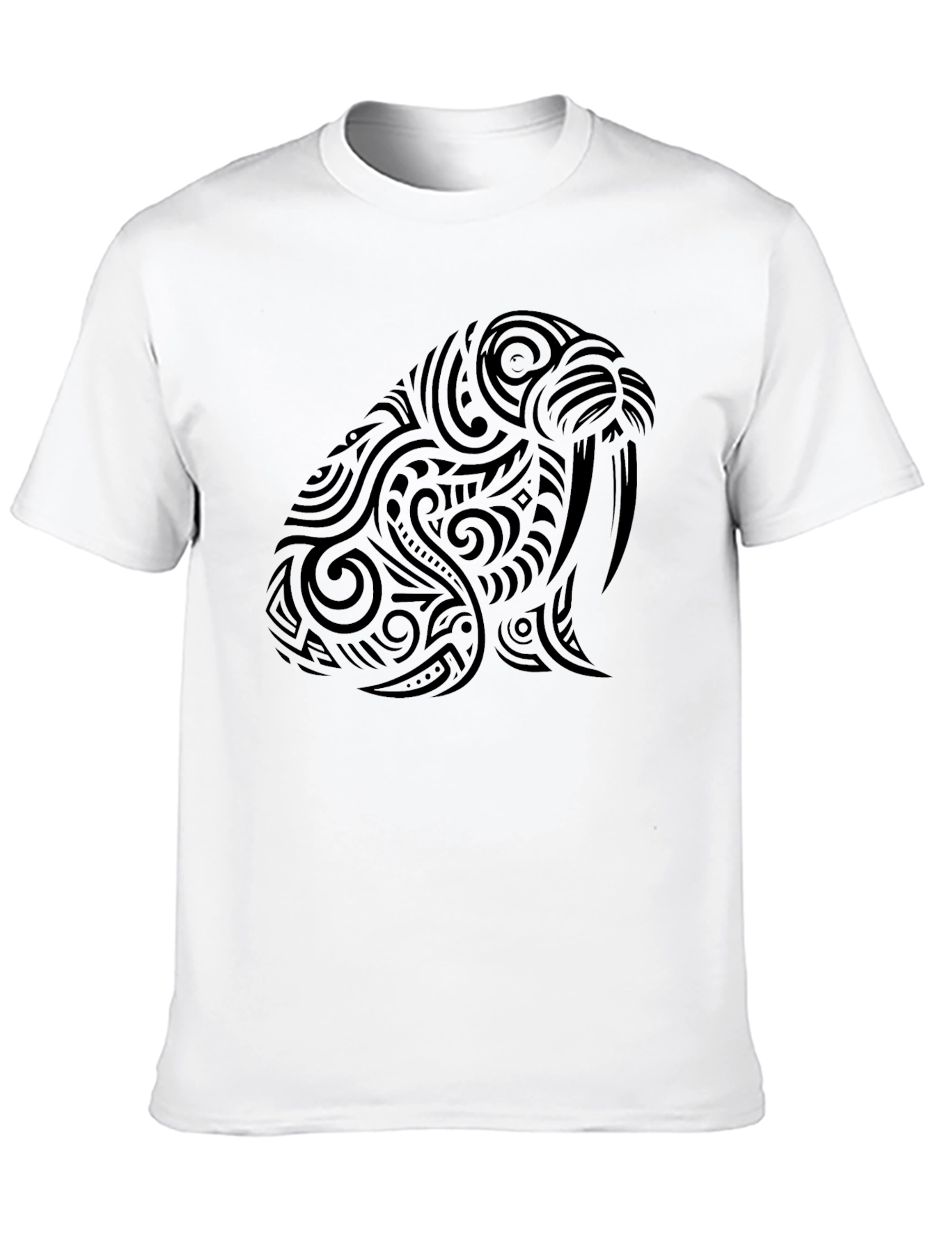 Black Tribal Walrus Graphic Tee - Black Cotton T-Shirt view 10