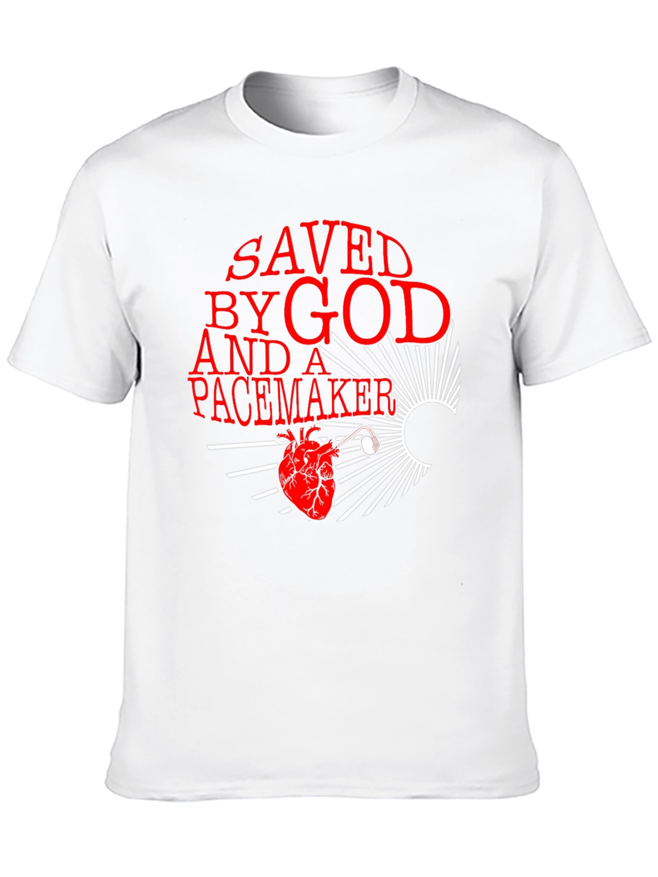 Black Saved By God and a Pacemaker Graphic T-Shirt view 10