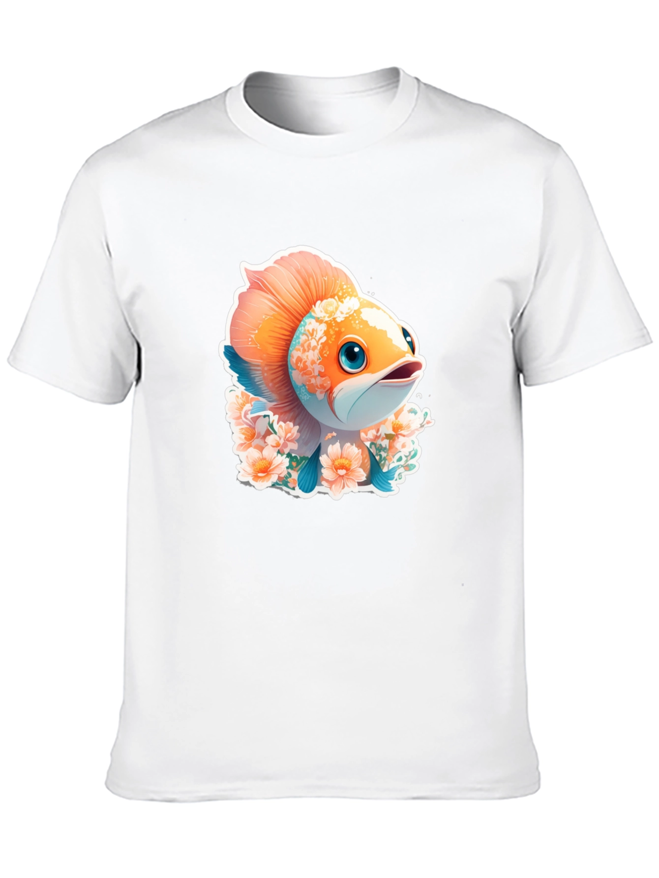 Black Cute Fish Floral Graphic Tee - Unique Design view 10