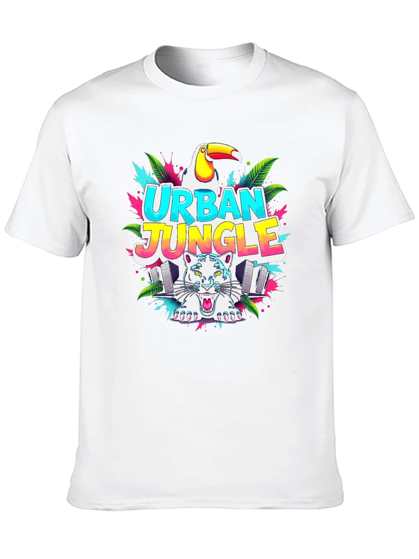 Black Urban Jungle Graphic T-Shirt - Tropical Toucan & Tiger view 10