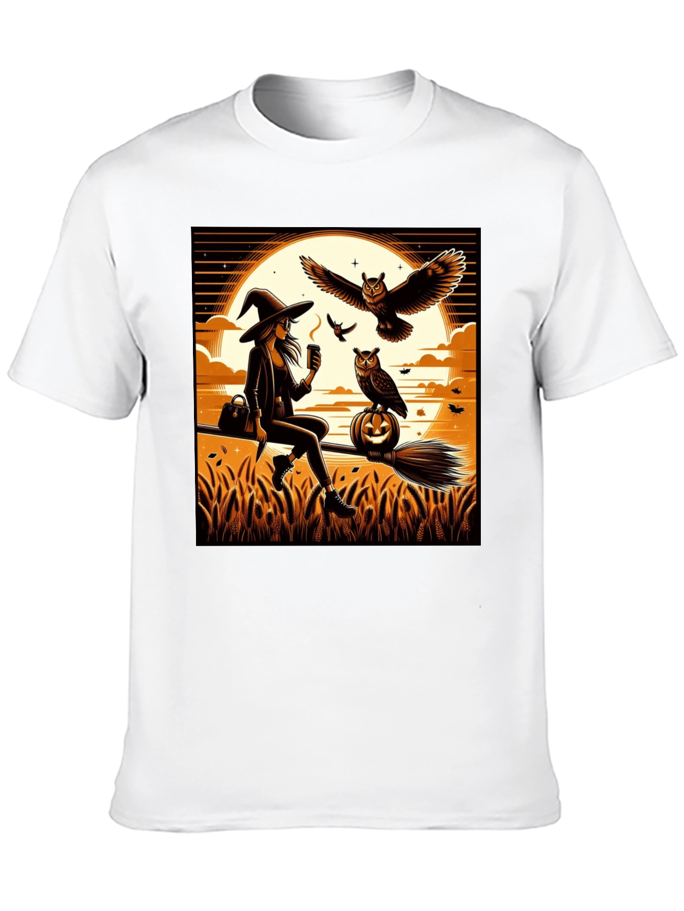 Black Witch & Owl Halloween T-Shirt view 10