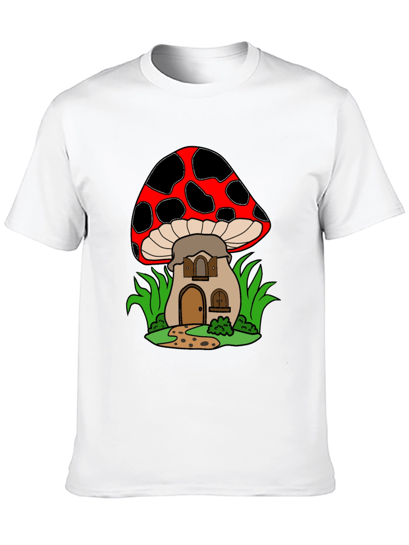 Black Mushroom House Graphic Tee - Quirky Black T-Shirt view 10