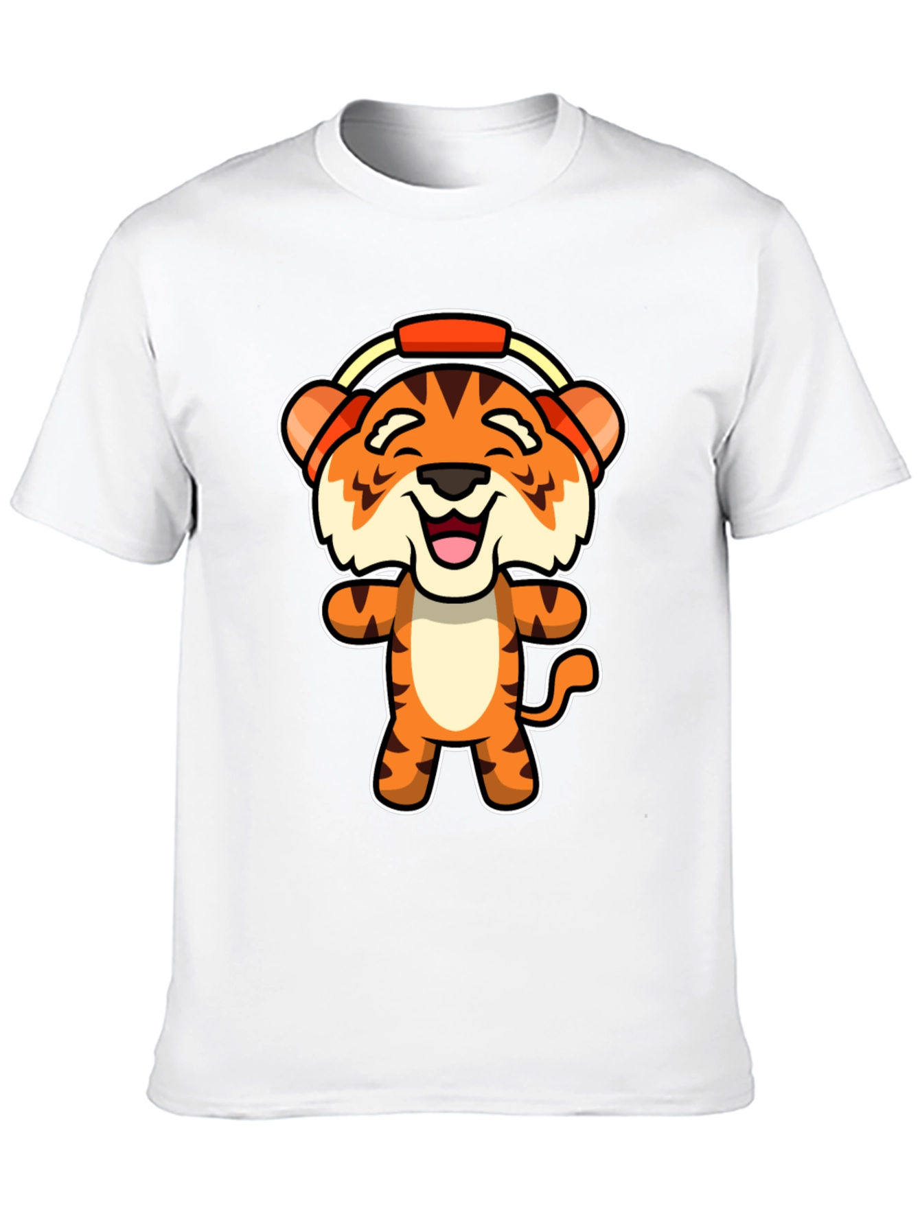 Black Tiger with Headphones Graphic Tee - Cute Animal Design view 10