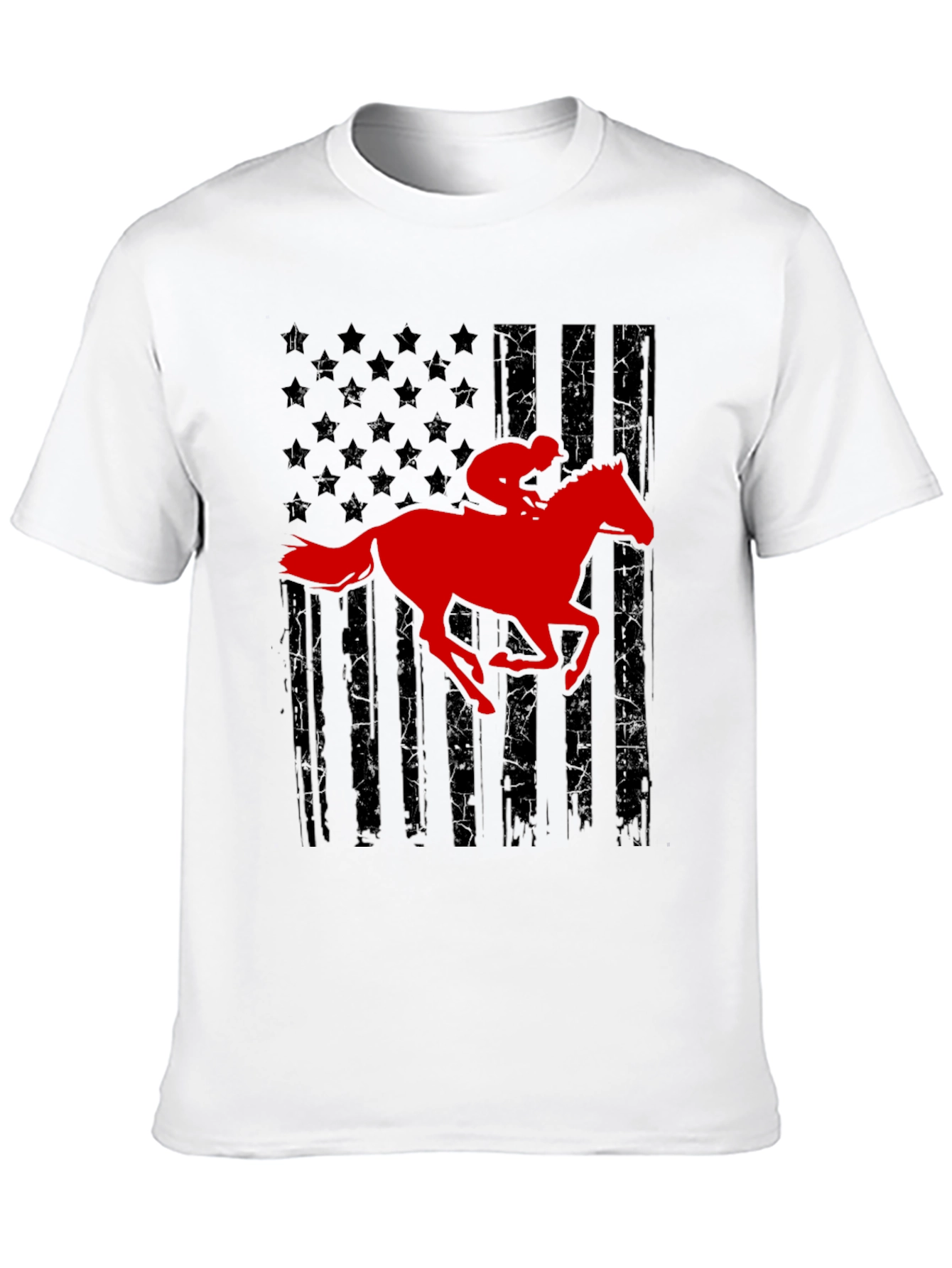 Black American Flag Horse Racing T-Shirt view 10