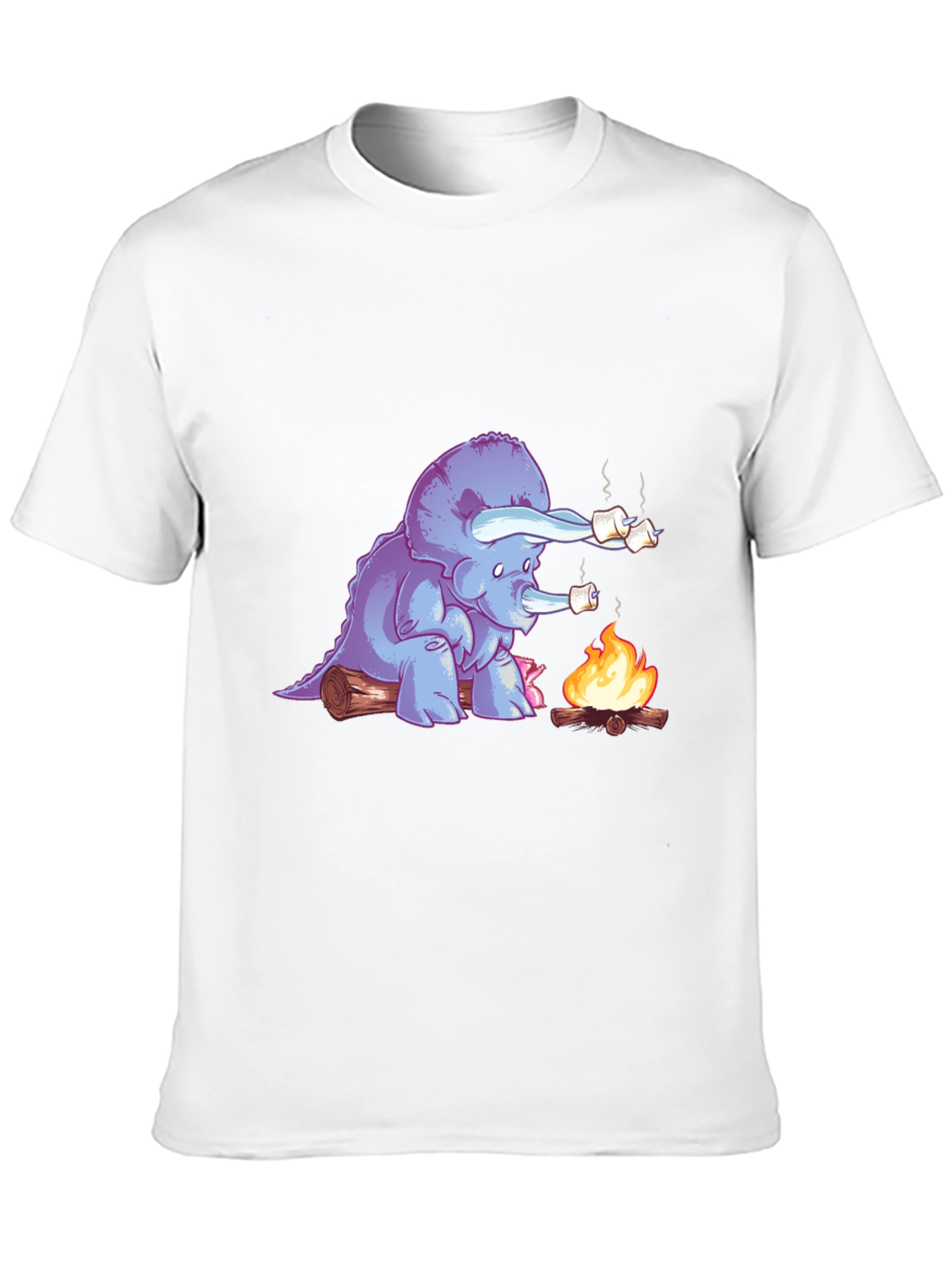 Black Dino Campfire T-Shirt - Marshmallow Roasting Triceratops  view 10