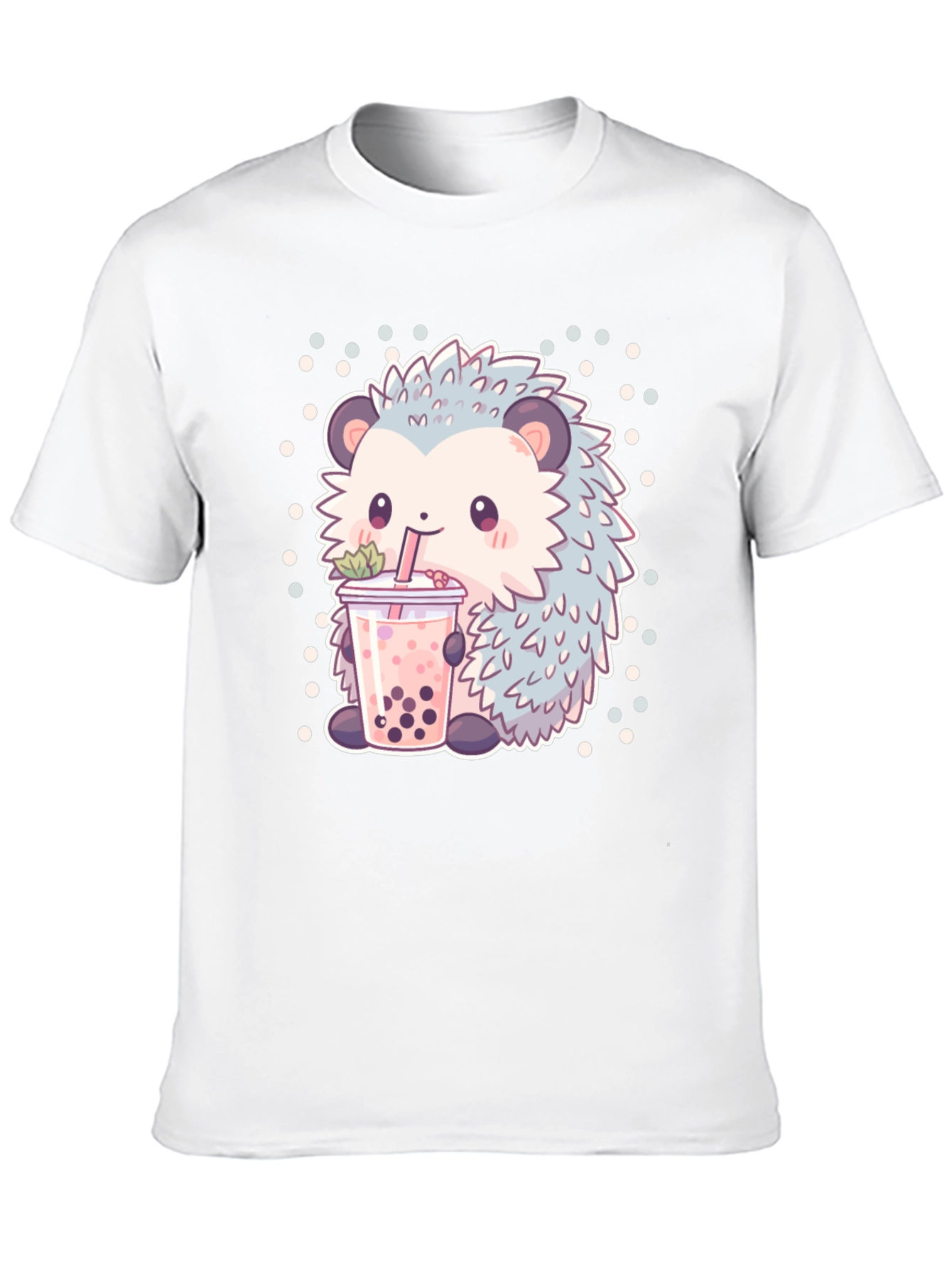 Black Cute Hedgehog Boba Tea T-Shirt view 10