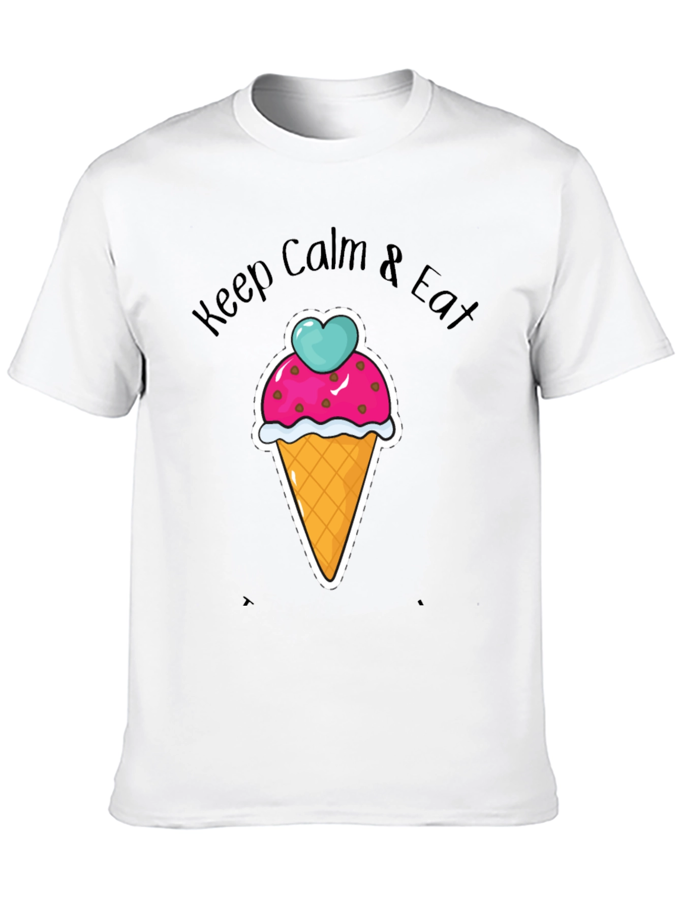 Black Keep Calm Eat Ice Cream Graphic T-Shirt - Black Cotton Tee view 10
