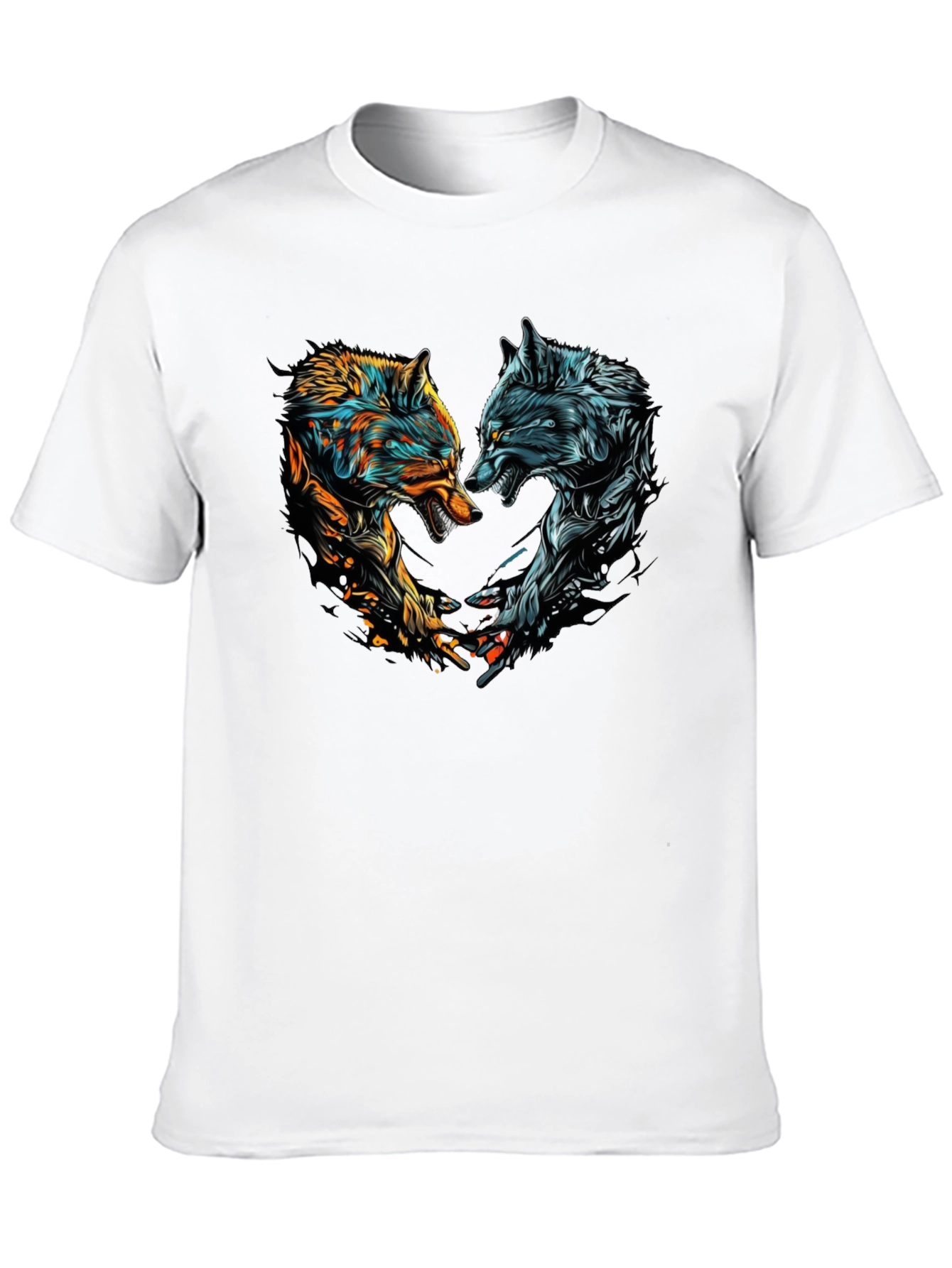 Black Two Wolves Graphic Print Black T-Shirt view 10