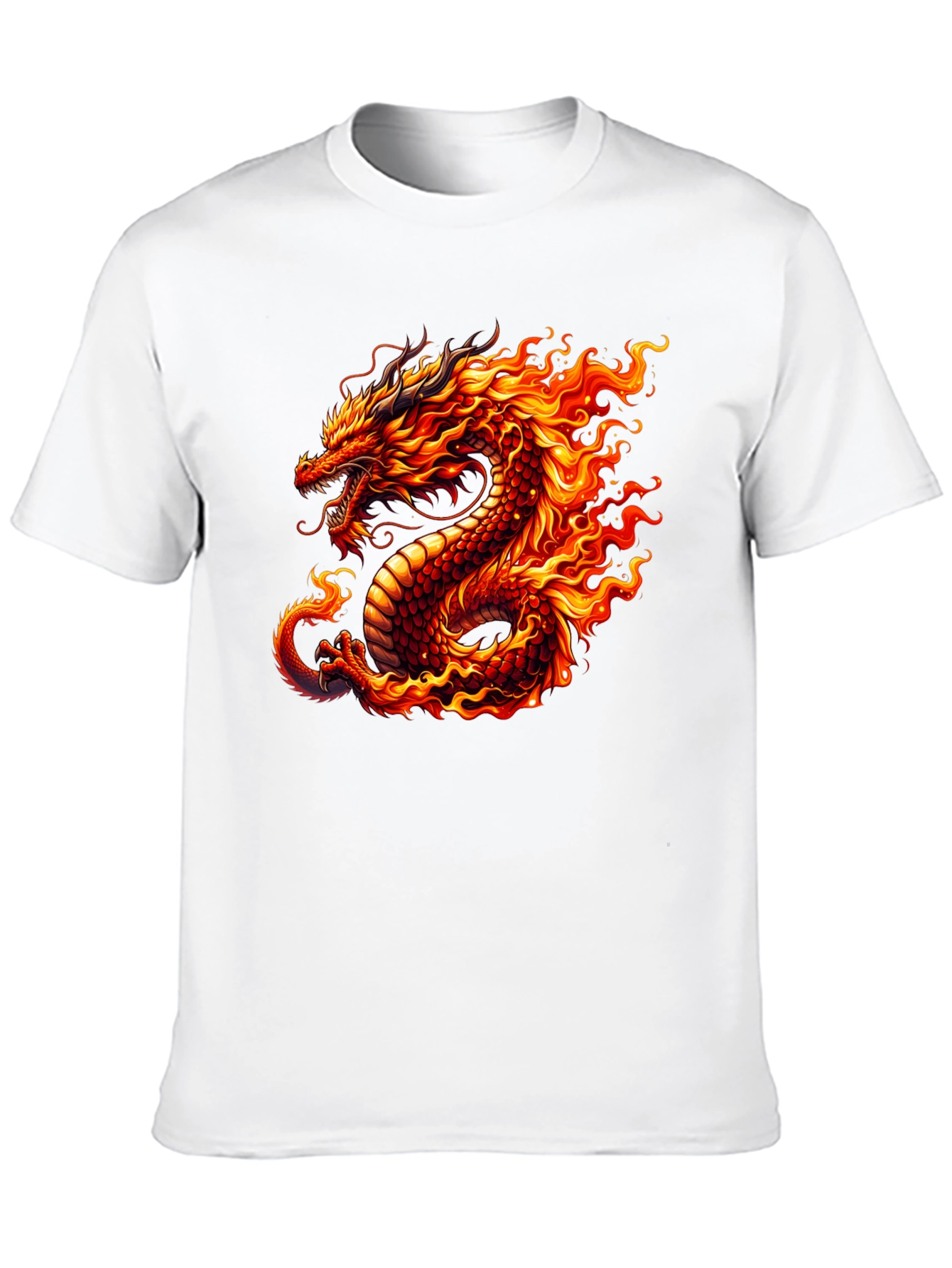 Fiery Dragon Graphic Tee - Black Cotton T-Shirt - 10
