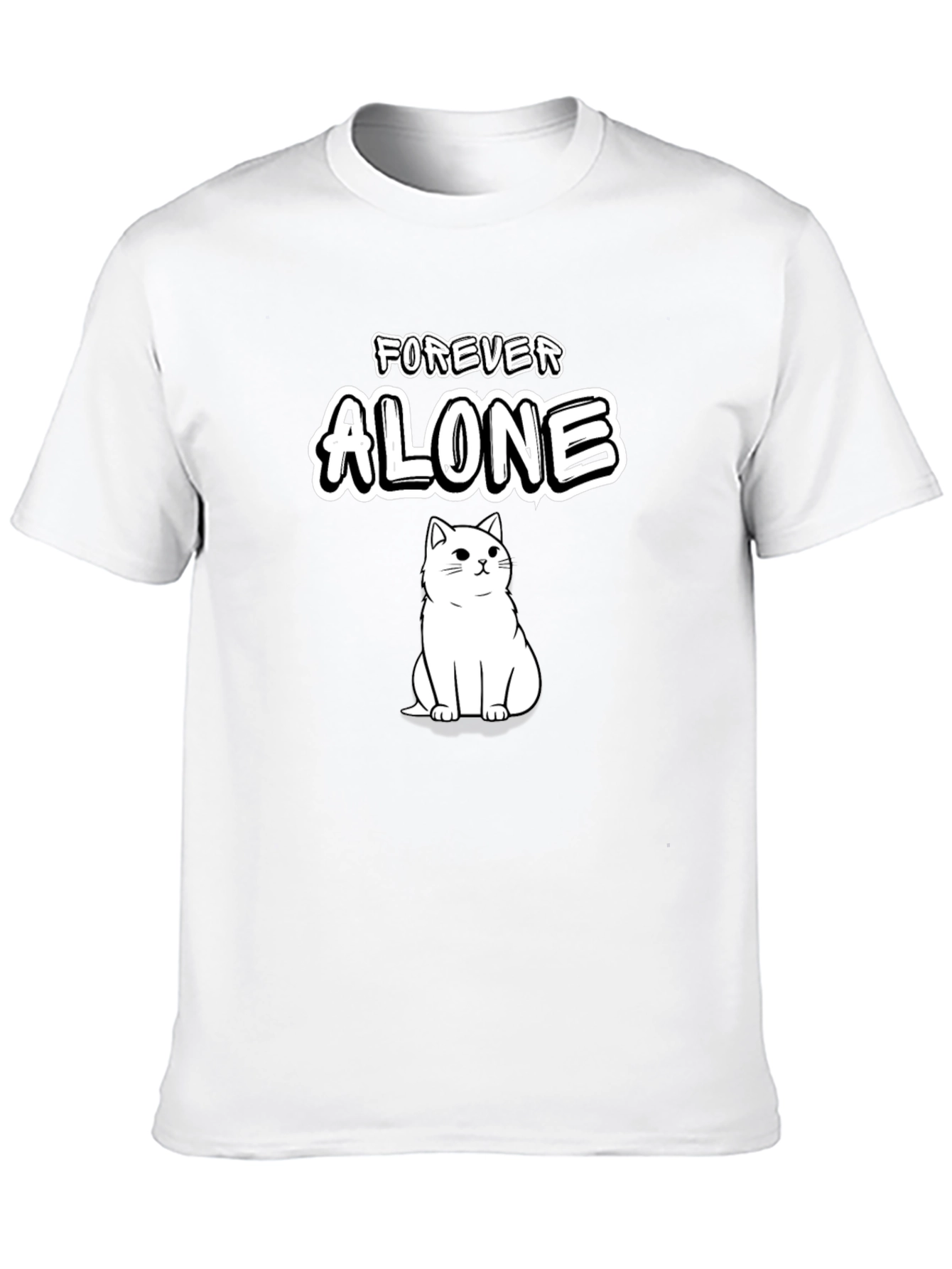 Black Forever Alone Cat T-Shirt - Soft Cotton Tee view 10