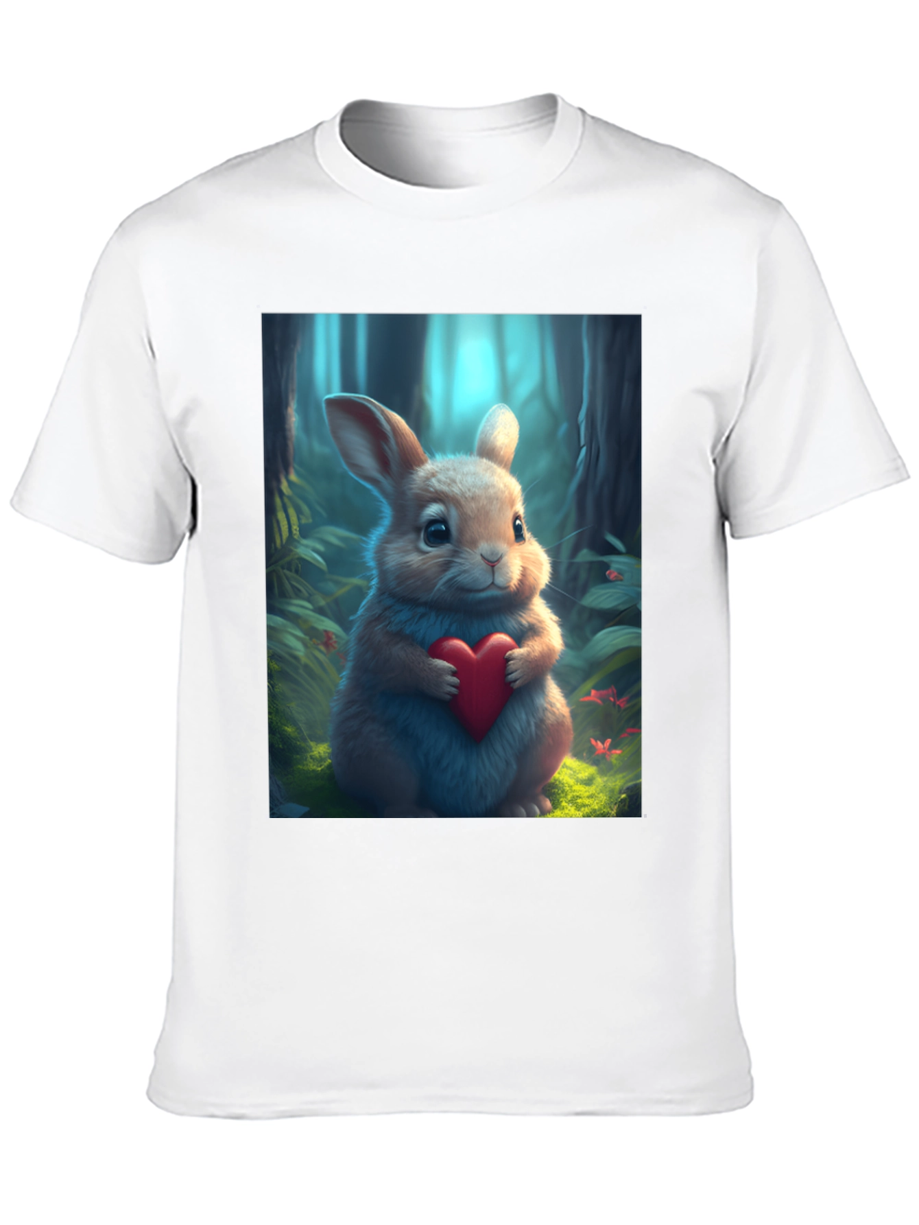 Black Cute Bunny Heart Graphic Tee - Soft Black Cotton Blend view 10