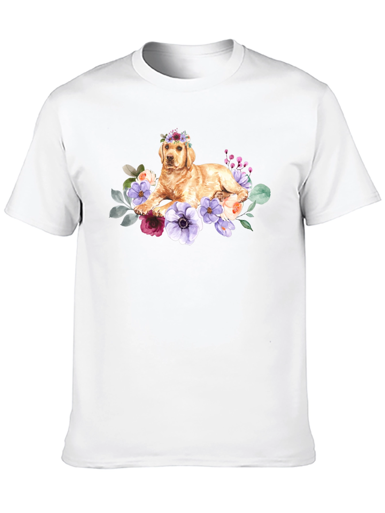 Black Golden Retriever Floral Crown T-Shirt view 10