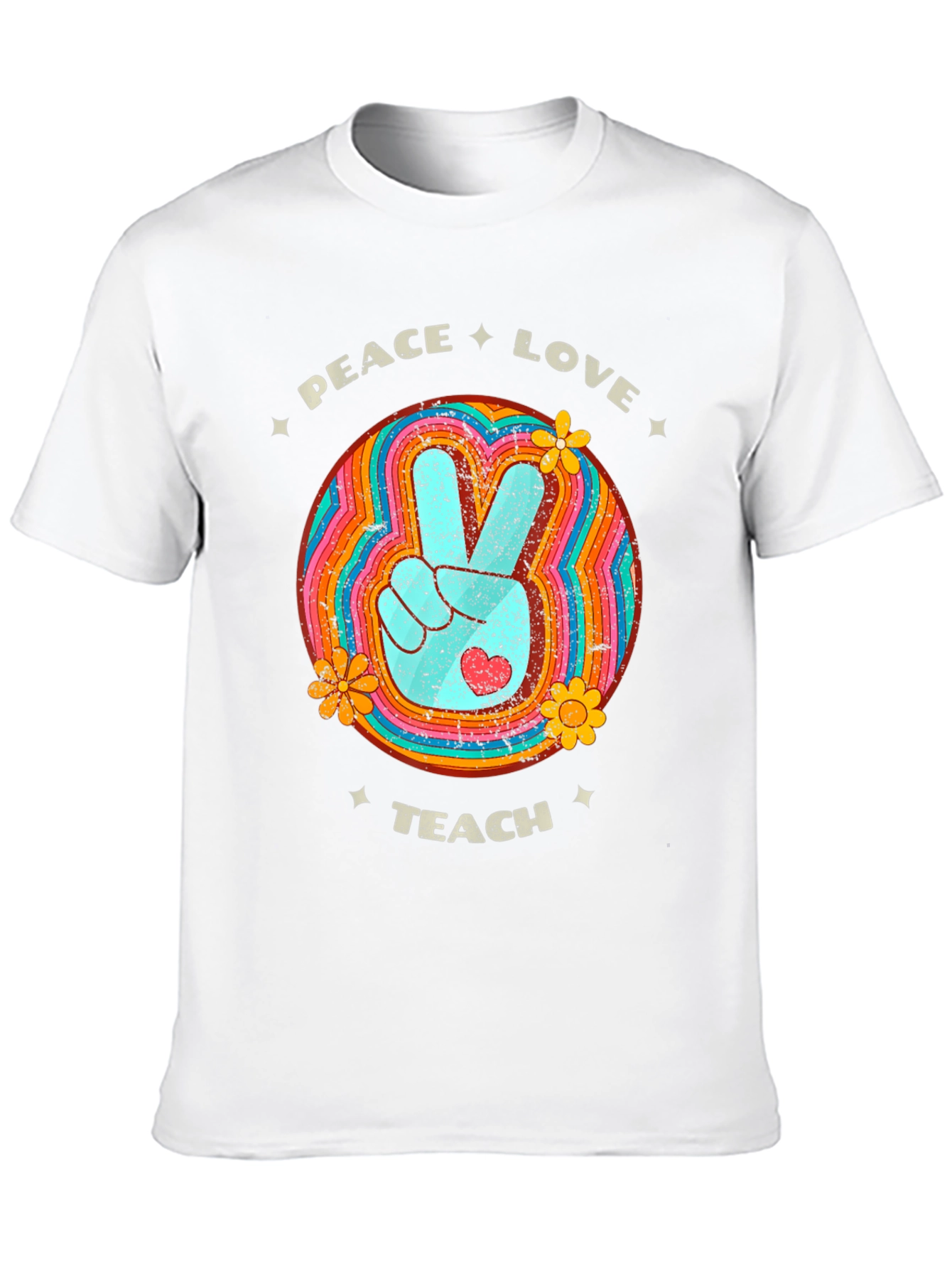 Black Peace Love Teach Retro T-Shirt view 10