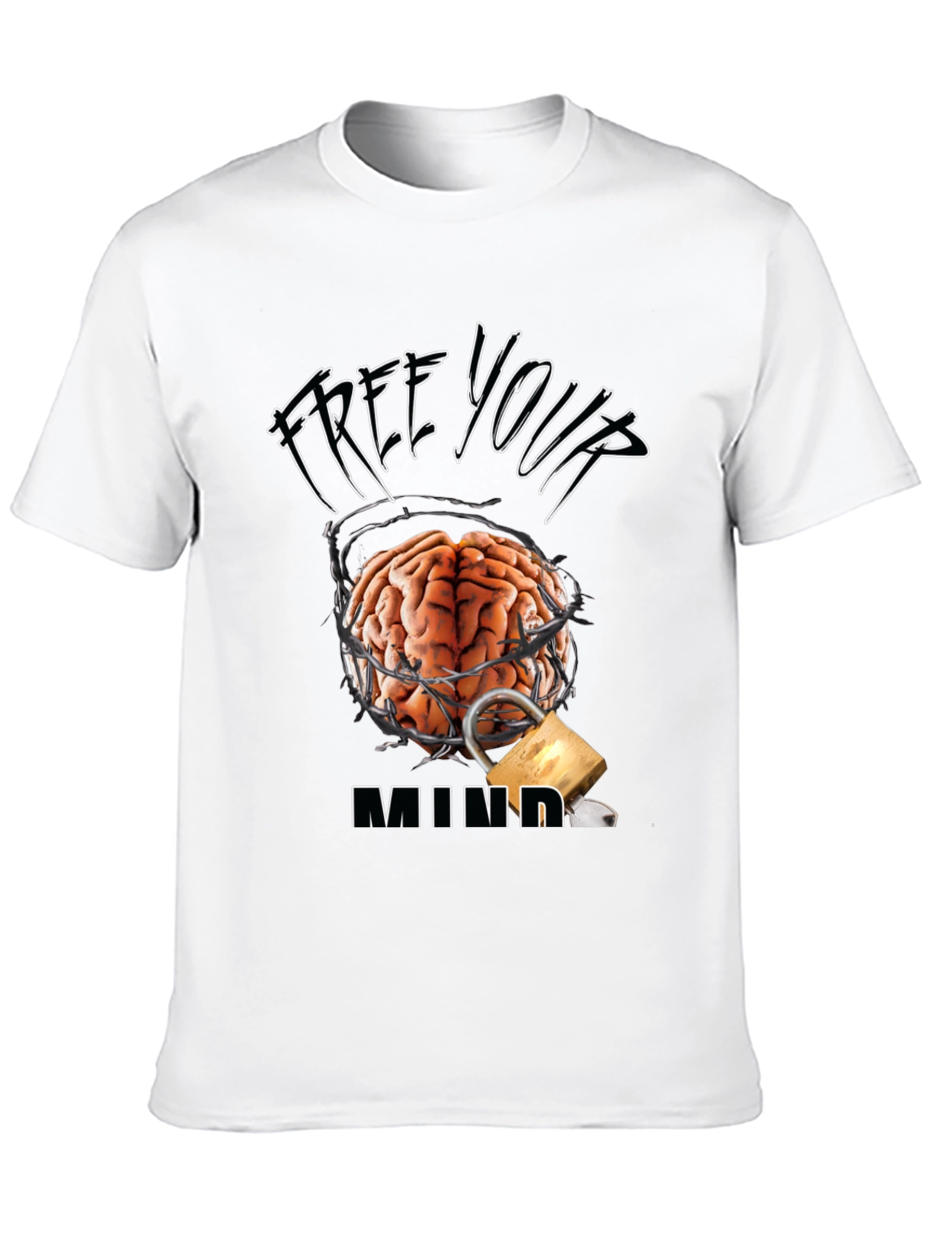 Black Free Your Mind Graphic Tee - Brain & Lock Design view 10