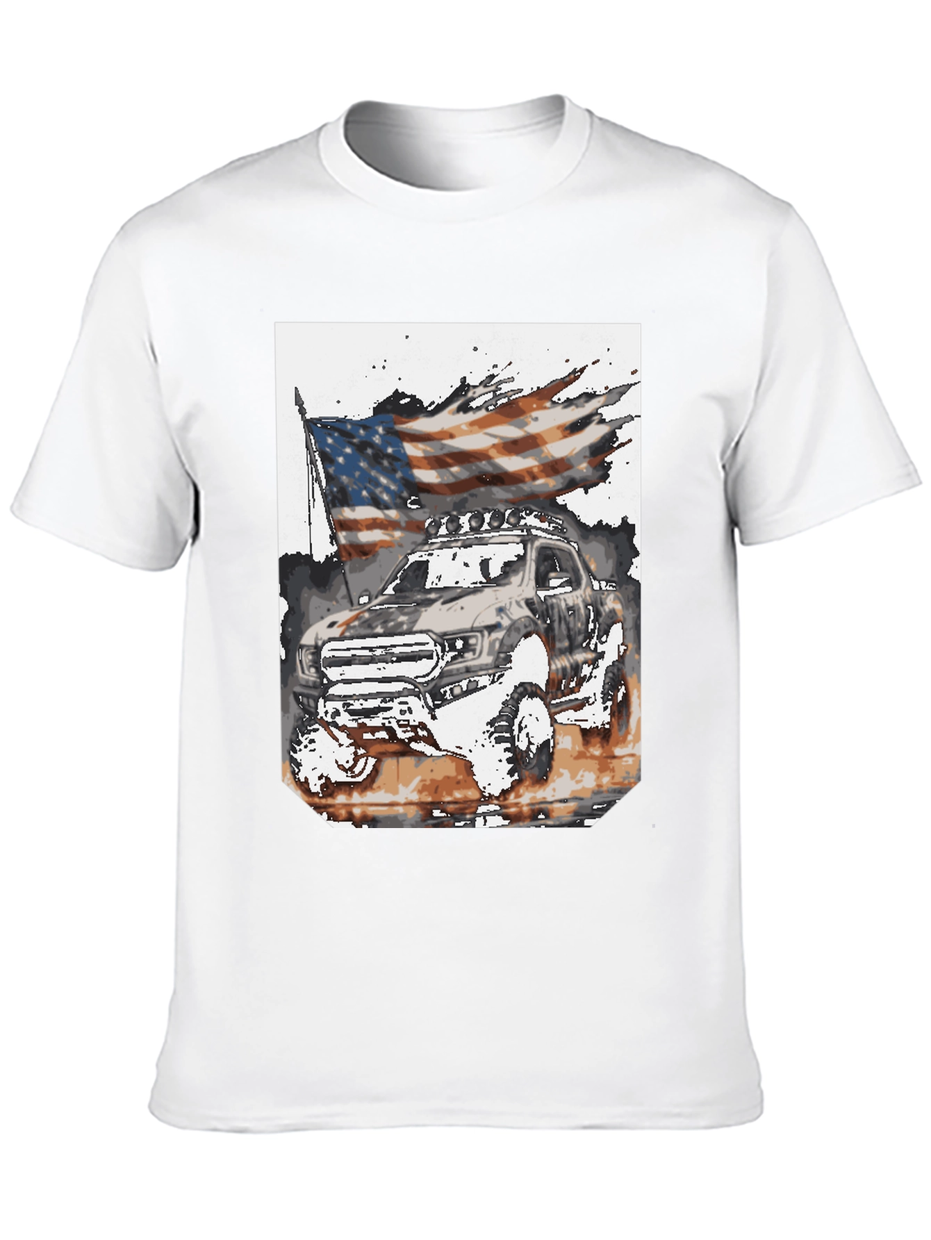 Black American Flag Truck Graphic Tee view 10