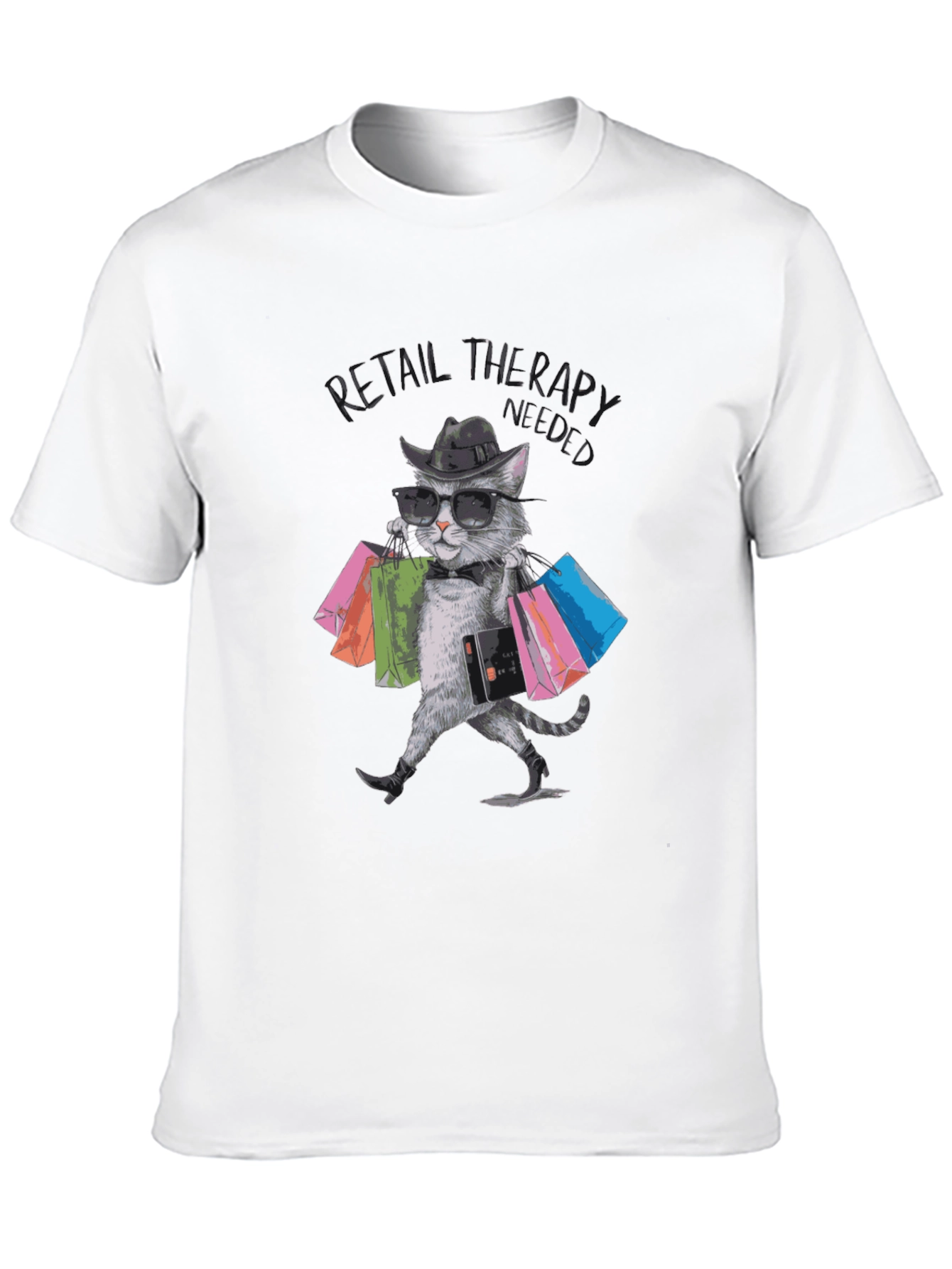 Black Retail Therapy Cat T-Shirt view 10