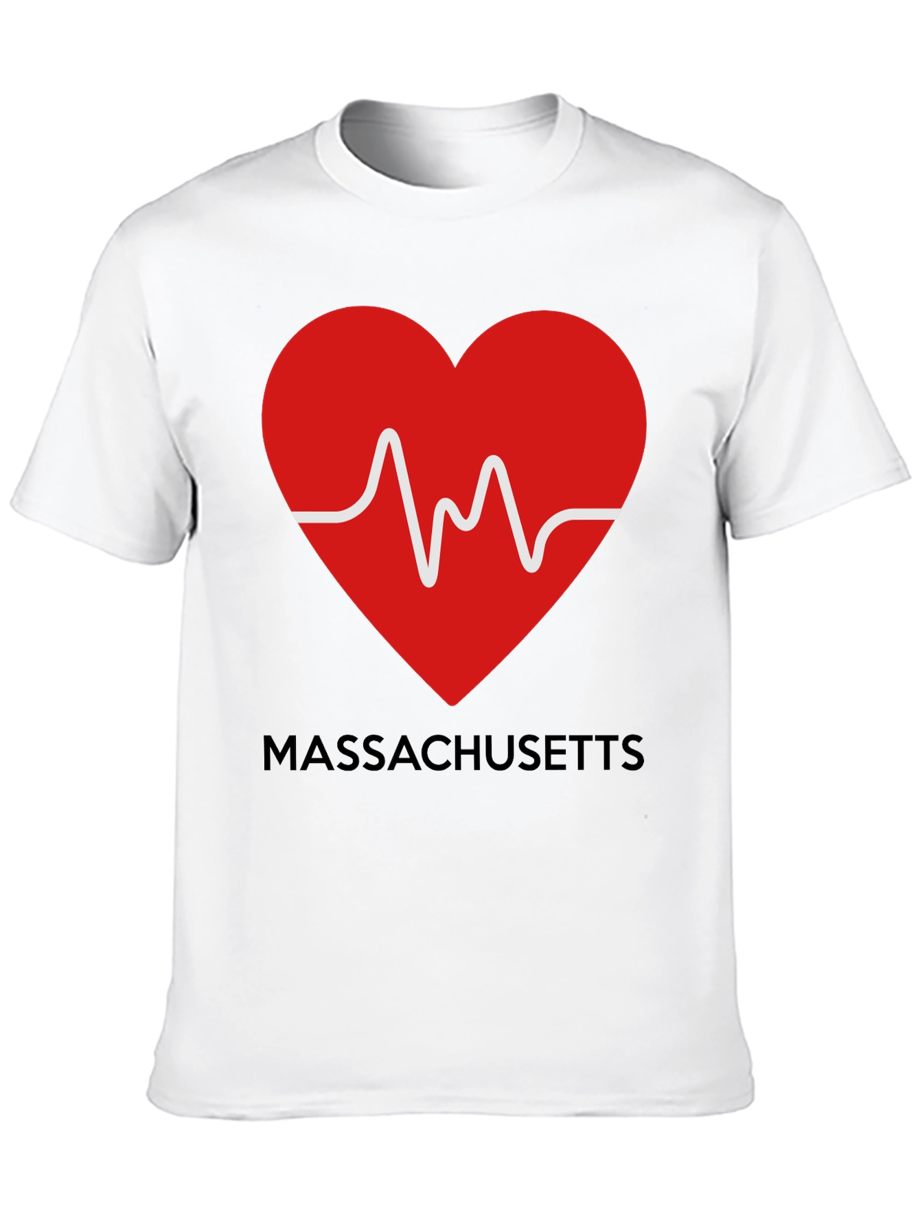 Black Massachusetts Love Heartbeat Black T-Shirt view 10