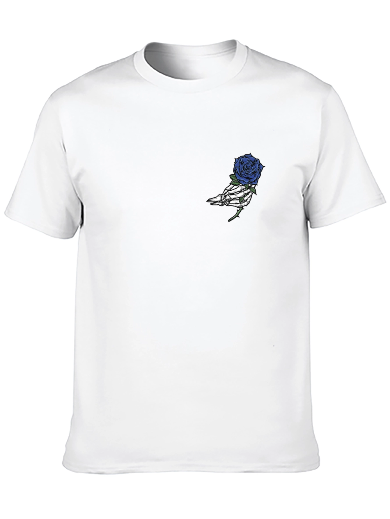 Black Black T-Shirt with Skeleton Hand Holding a Rose view 10